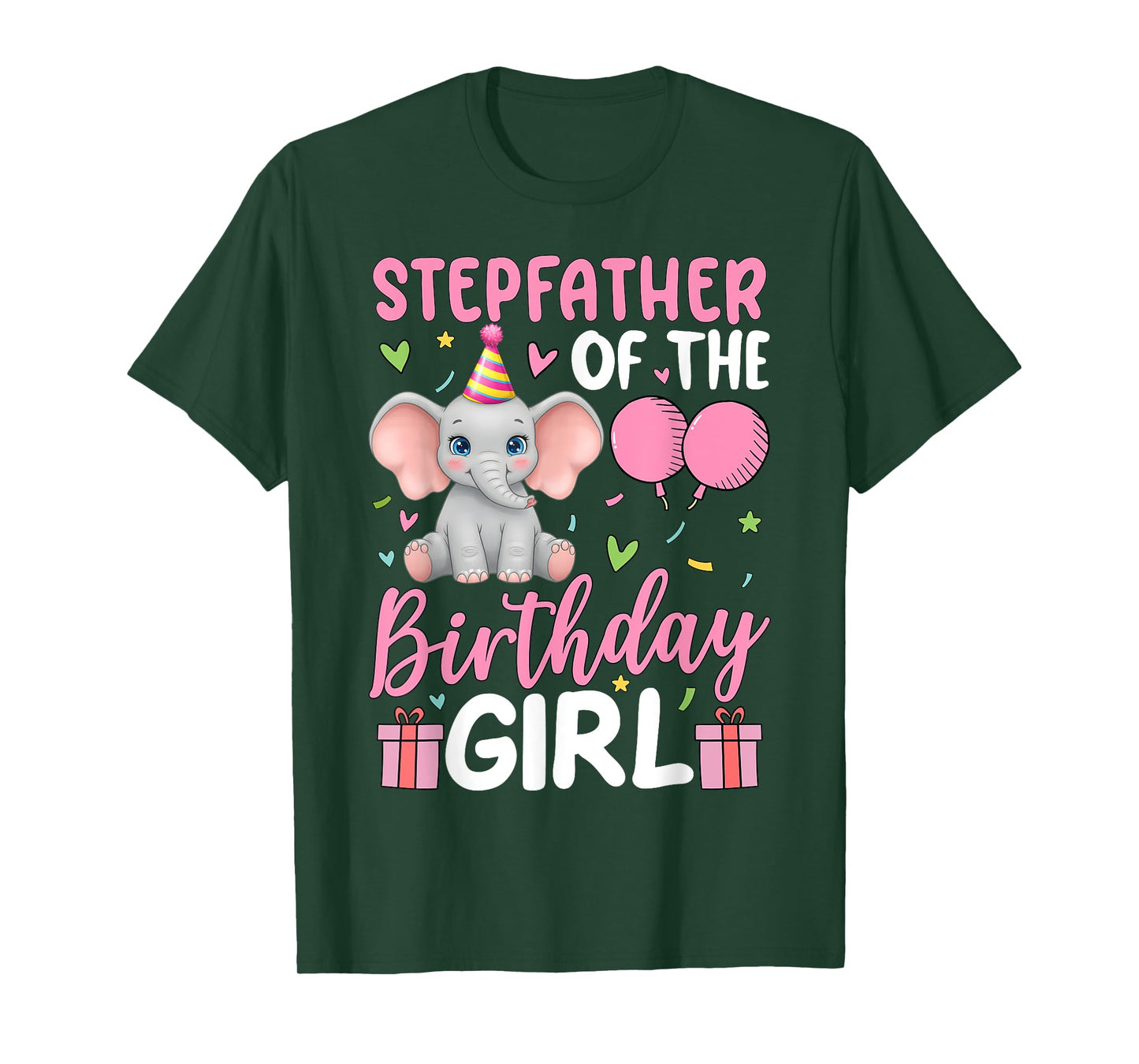 Stepfather Of The Birthday Girl Elephant Balloons Birthday T-Shirt