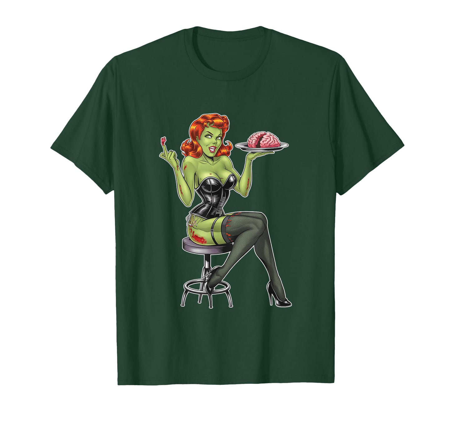 Retro Zombie Pin Up Girl Burlesque Vintage Horror Halloween T-Shirt