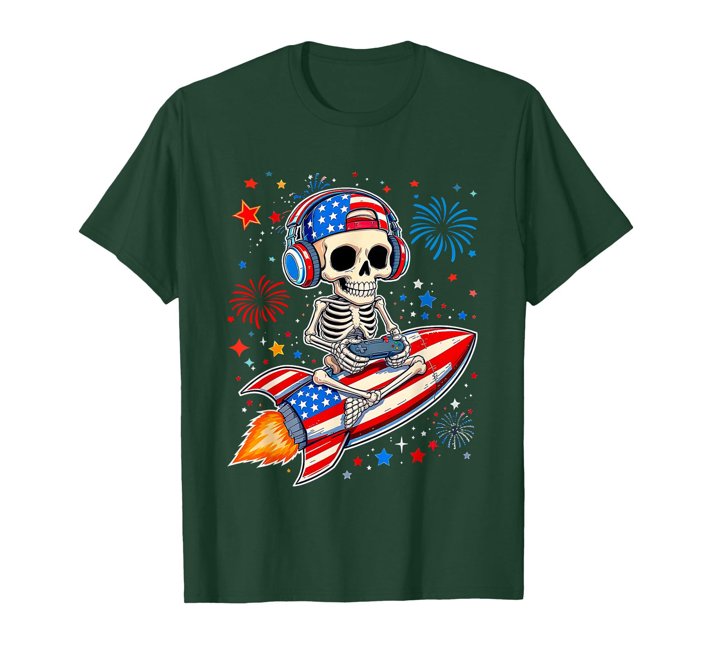 Skeleton Gamer 4th of July American Flag Gaming Boys Kids T-Shirt