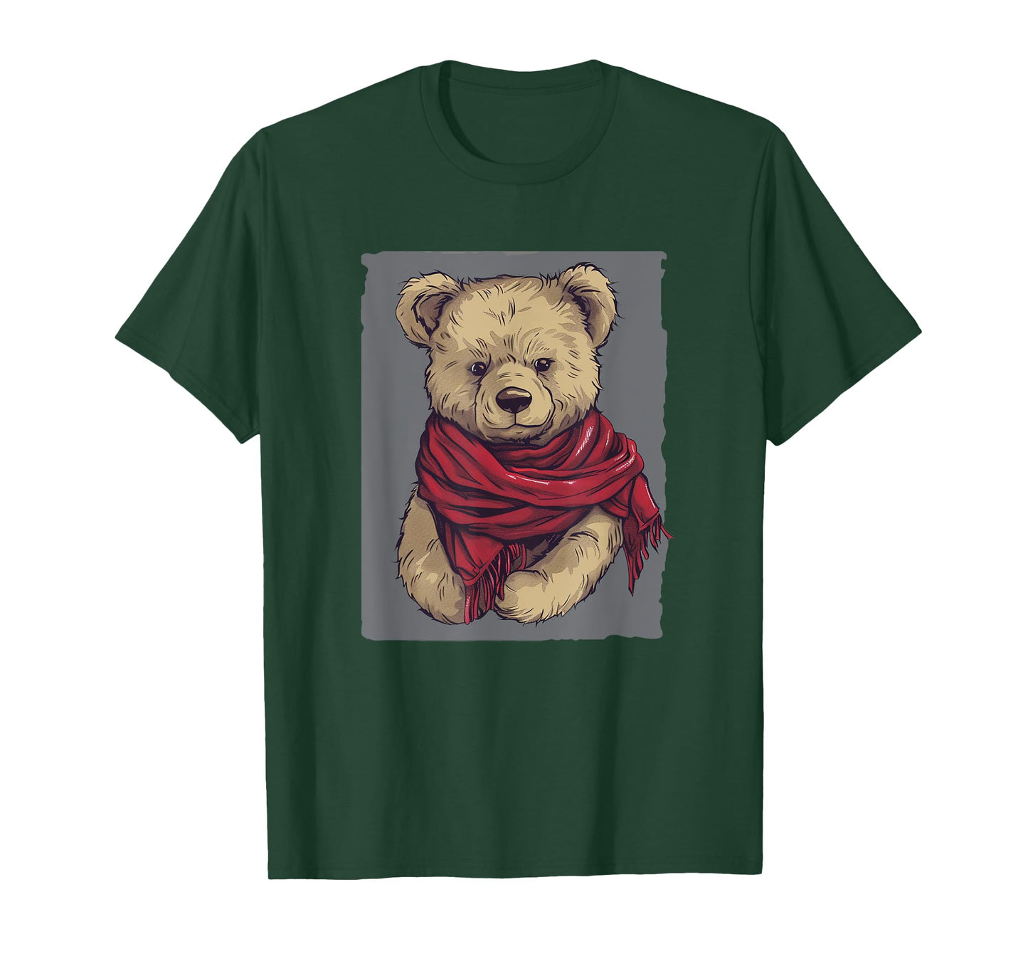 Handsome Teddy Bear Face with Cool Red Shawl Costume T-Shirt