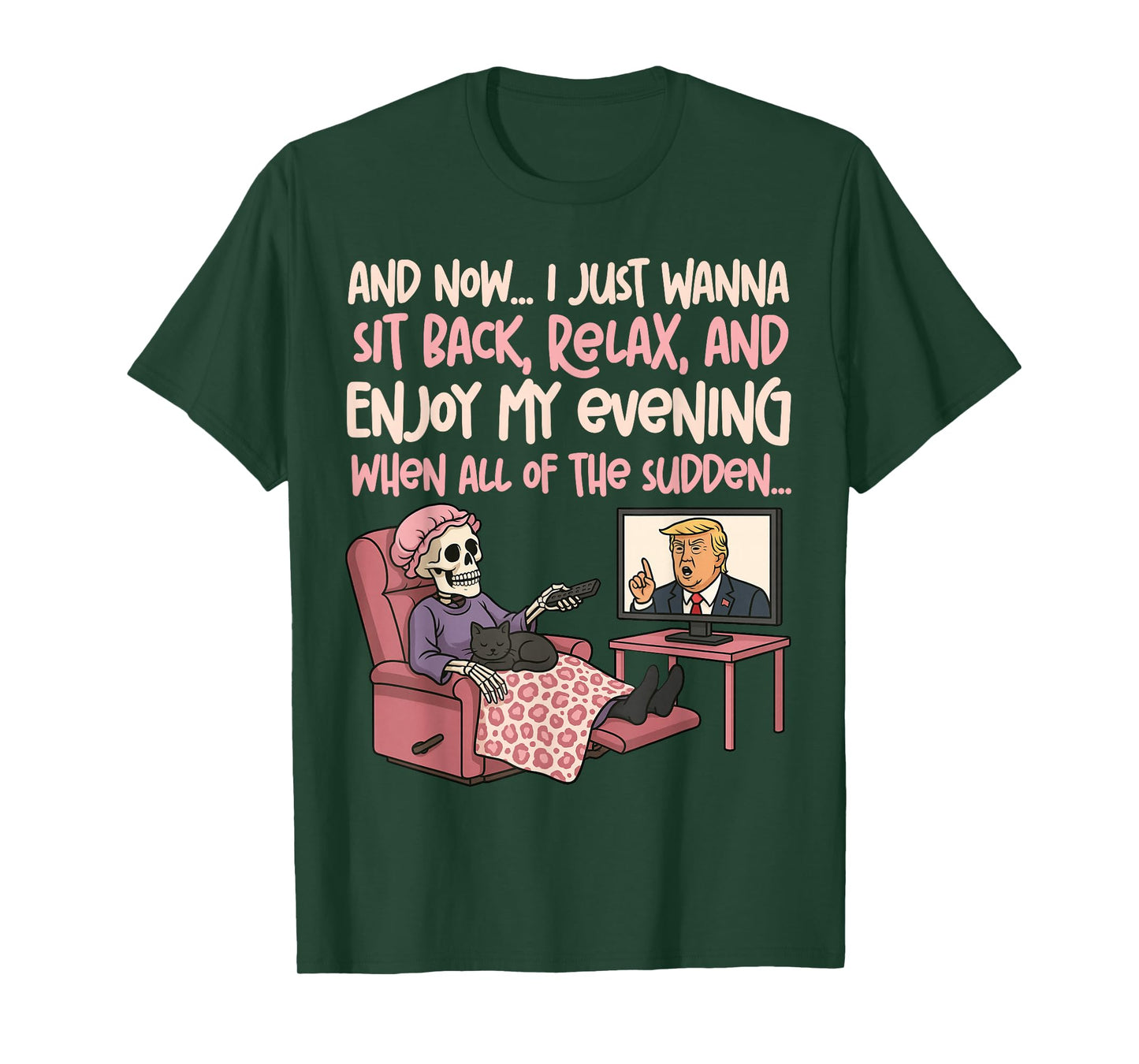 Funny Skeleton Watching TV Political Cartoon Humor Liberal T-Shirt
