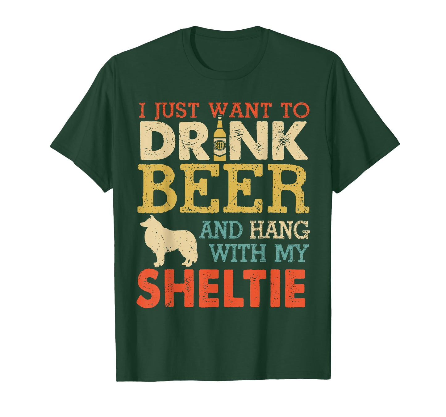 Sheltie Dad Drink Beer Hang With Dog Funny Men Vintage T-Shirt