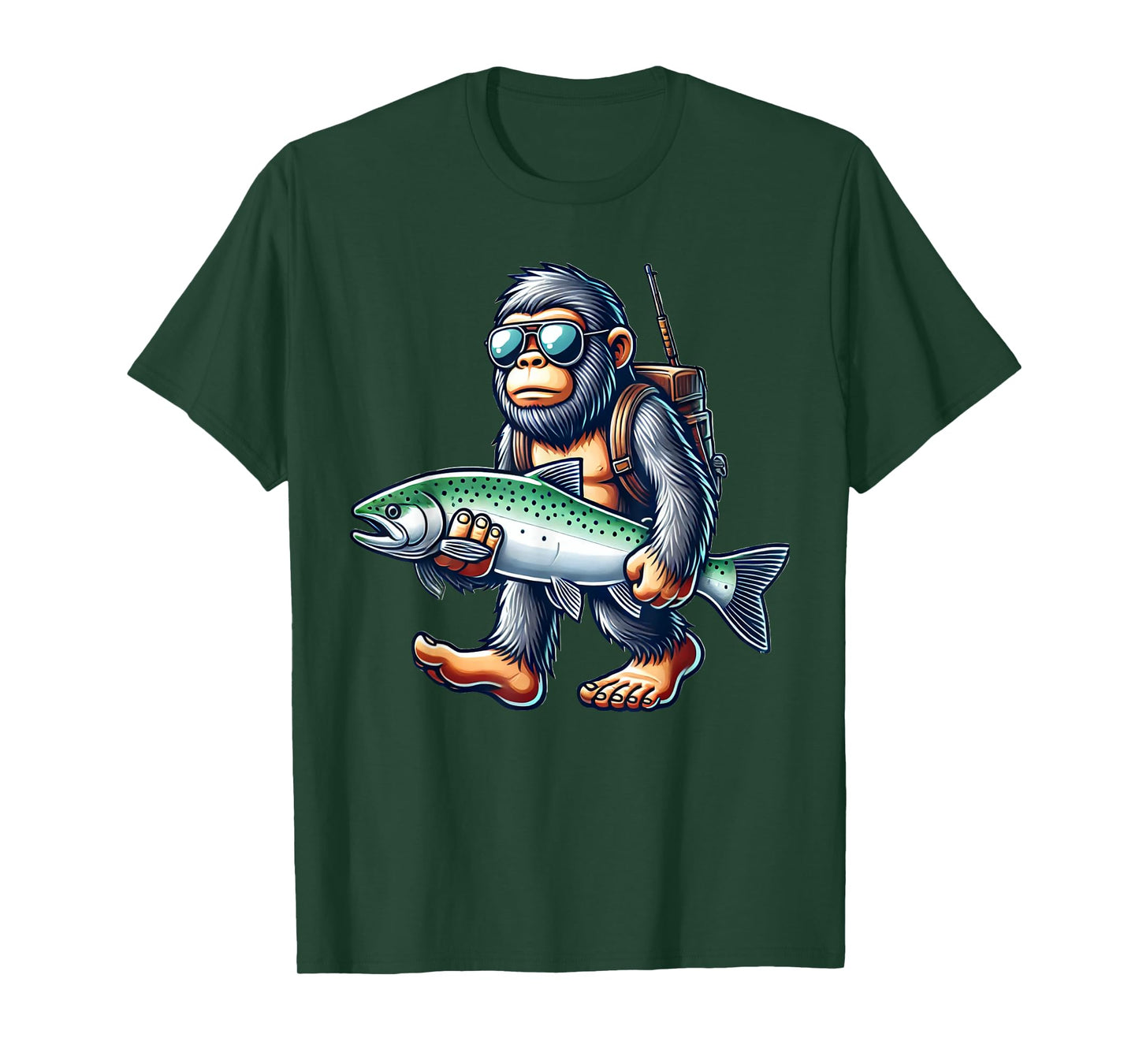 Fishing Bigfoot Lover Gift Co. Steelhead Fishing Bigfoot Trout River Unisex-Adults & Kids T-Shirt, Black, Small, Short Sleeve