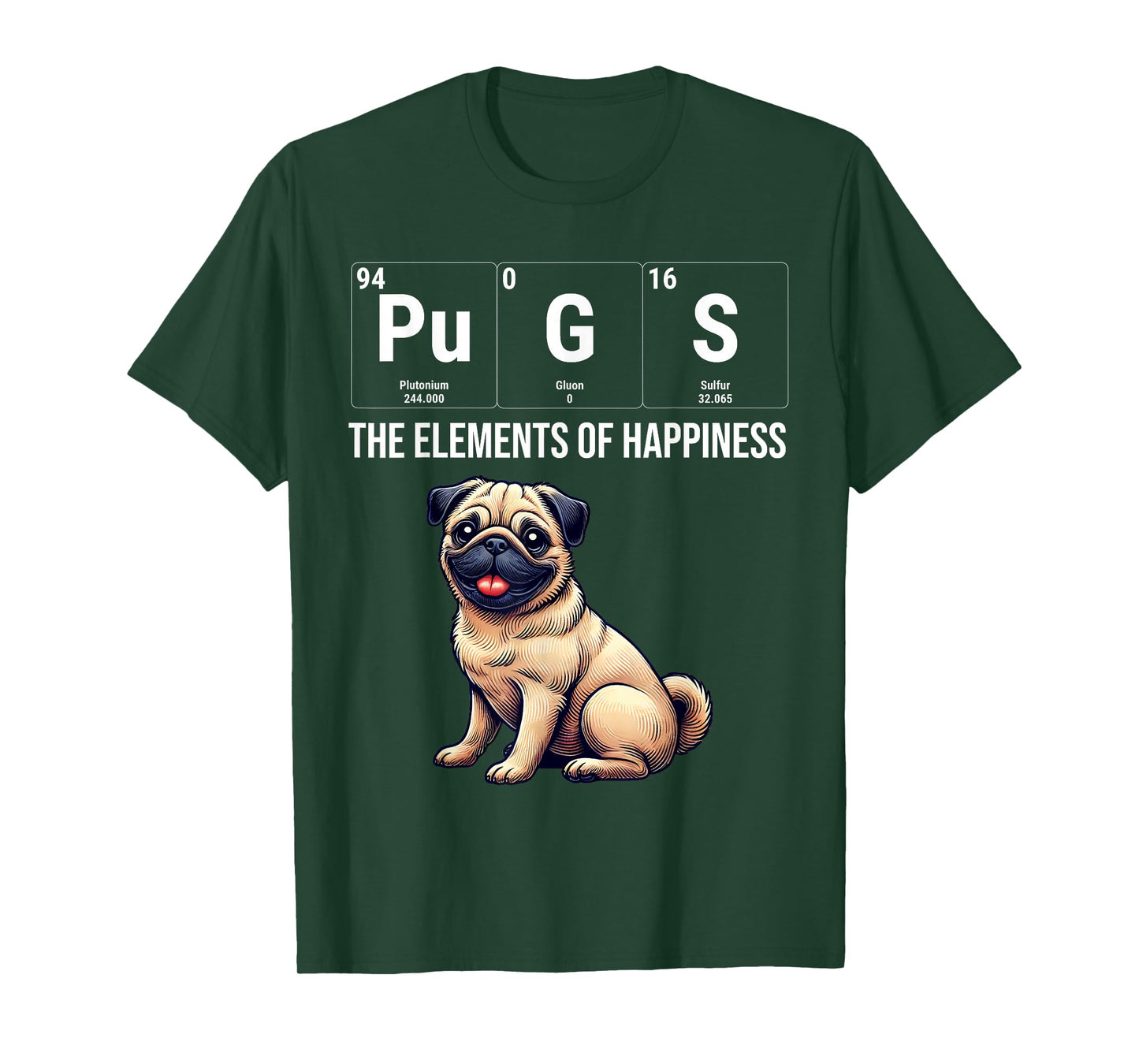 Pugs The Elements Of Happiness Periodic Table Chemistry T-Shirt