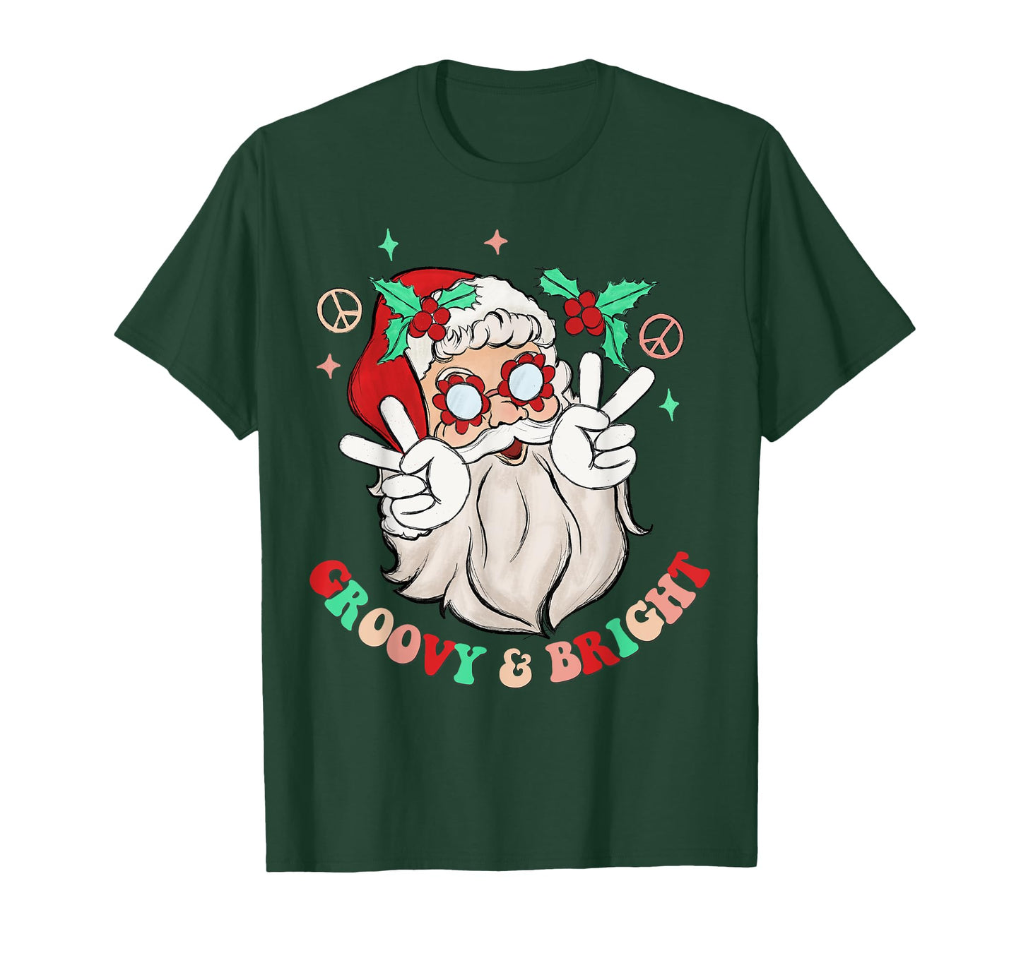 Hippie Santa Groovy Peace Sign Funny Merry Christmas Womens T-Shirt