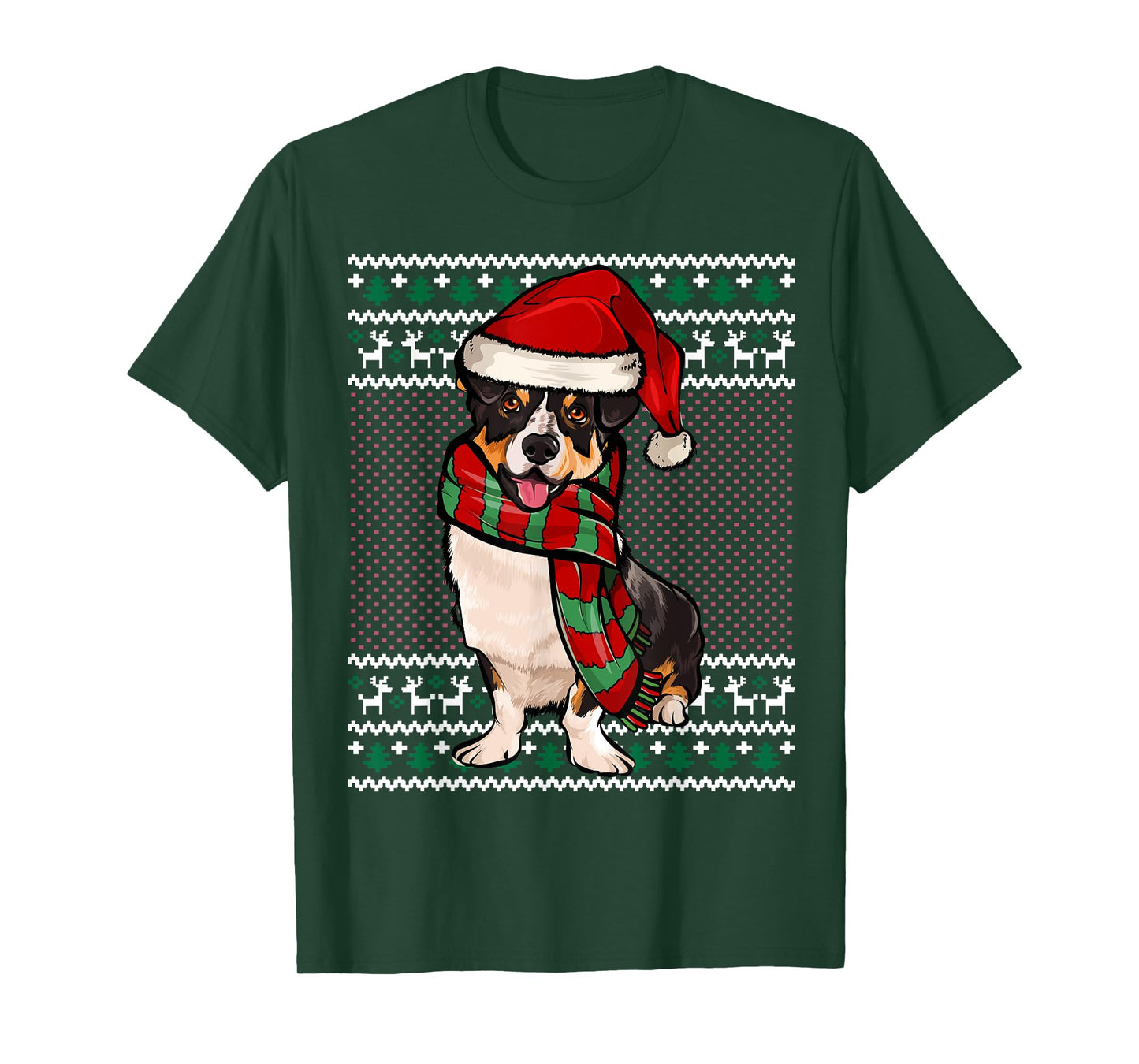 Xmas Cardigan Welsh Corgi Dog Santa Hat Ugly Christmas Men Women T-Shirt