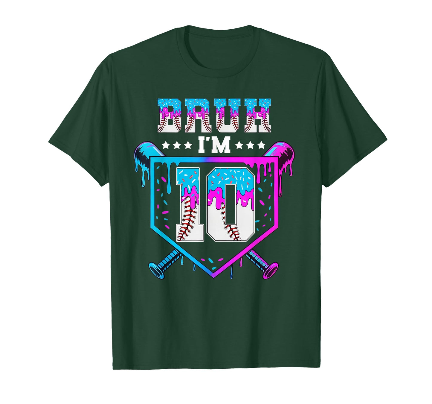 Bruh 10th Birthday Boy Baseball Ice Cream Drip 10 Year Old T-Shirt