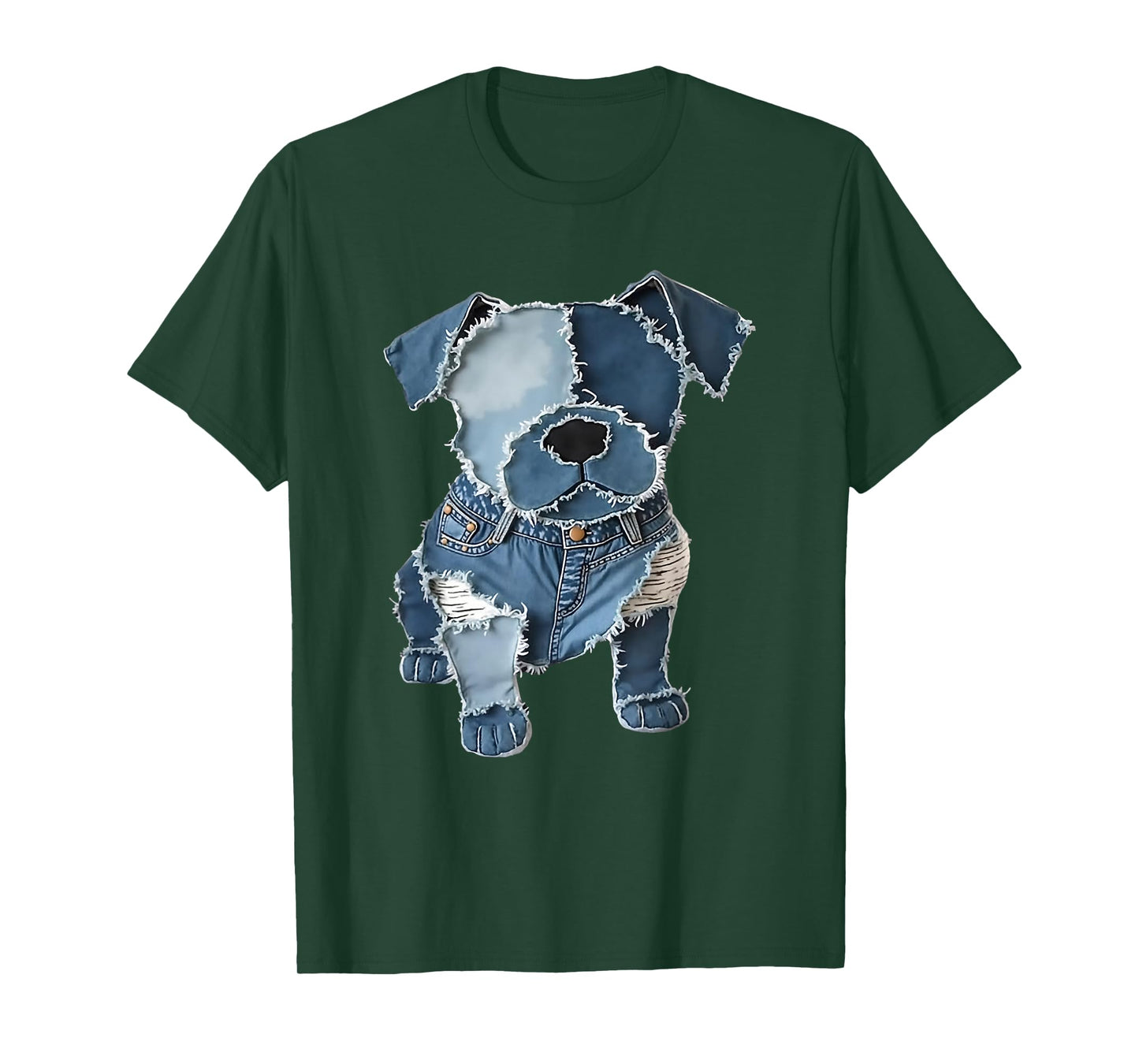 Retro Funny Denim Patch Animal Dog Print T-Shirt