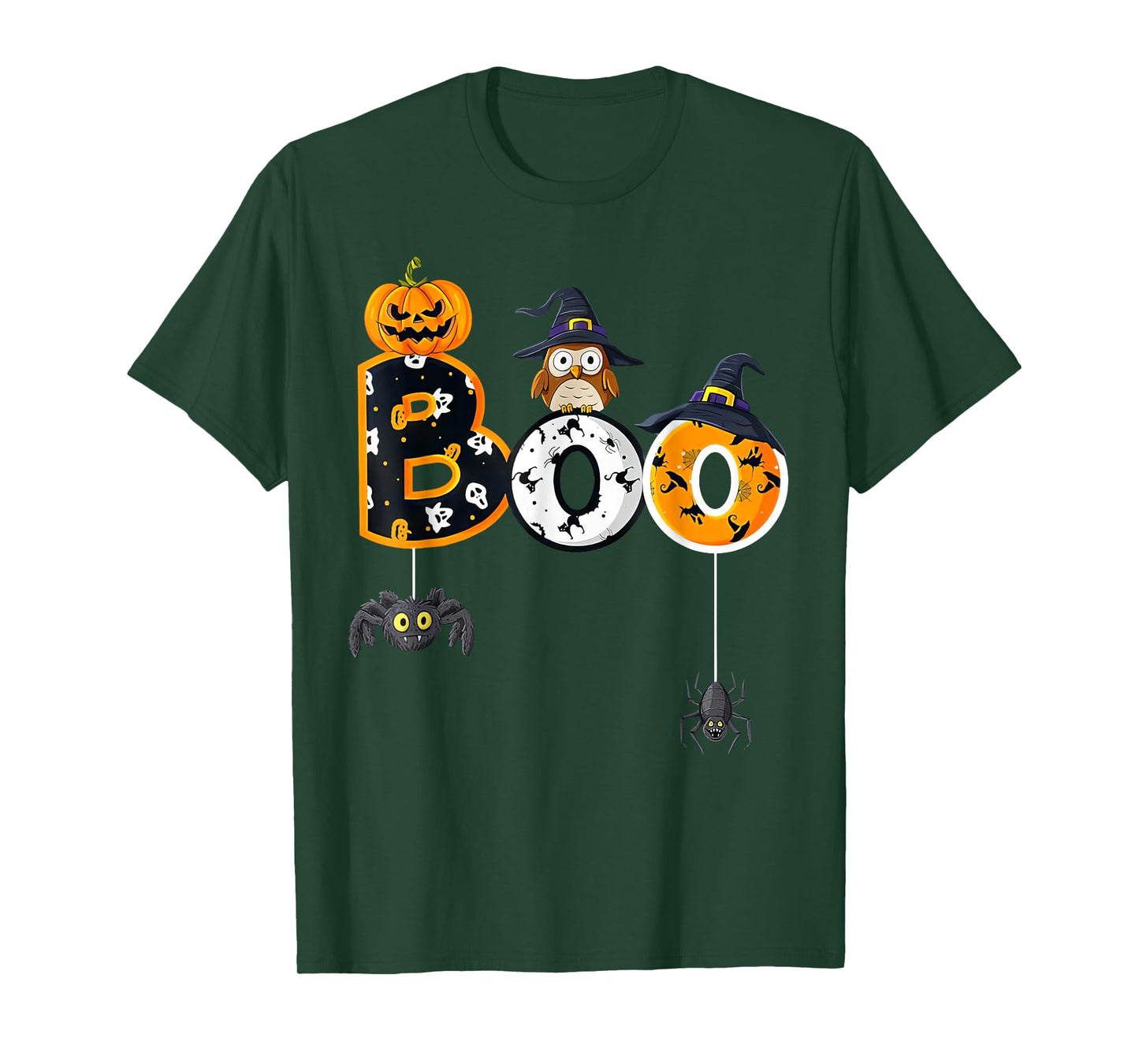 Halloween Boo Owl With Witch Hat Spiders Boys Girls Kids T-Shirt