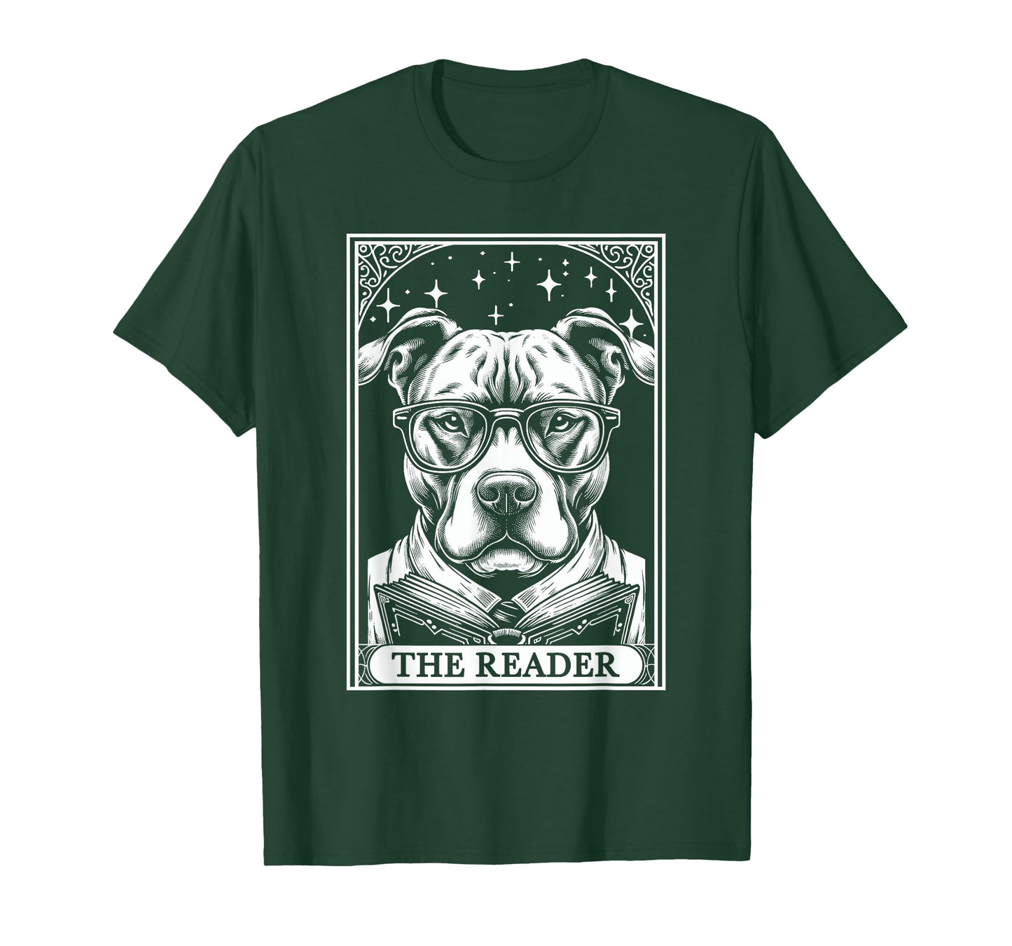 Tarot Card Vintage Pit Bull Pittie Dog Book Lover The Reader T-Shirt