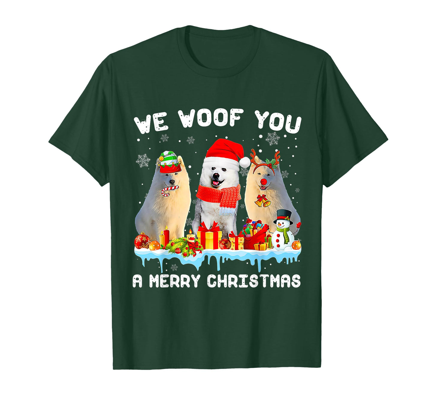 Funny Merry Woofmas American Eskimo Christmas Ornaments T-Shirt