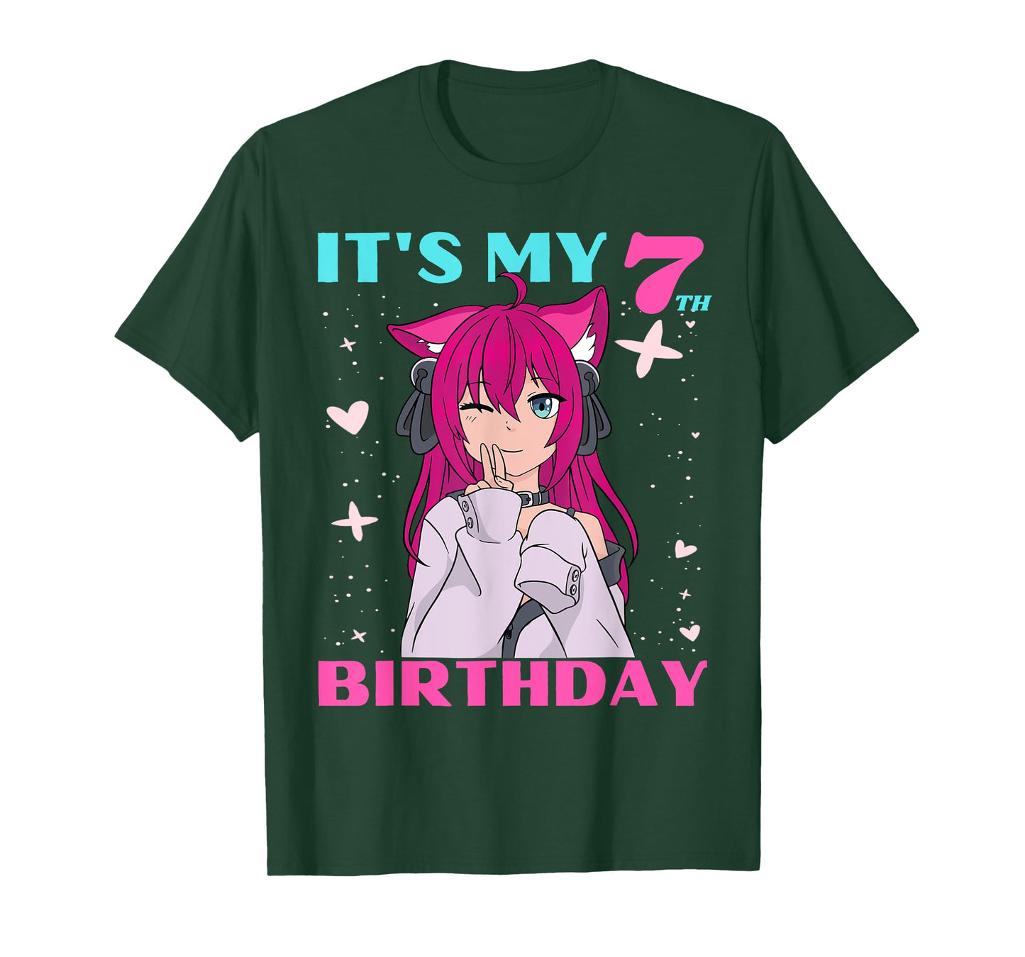 Anime Girl It's My 7th Birthday 7 Years Birthday Girl Kawaii T-Shirt