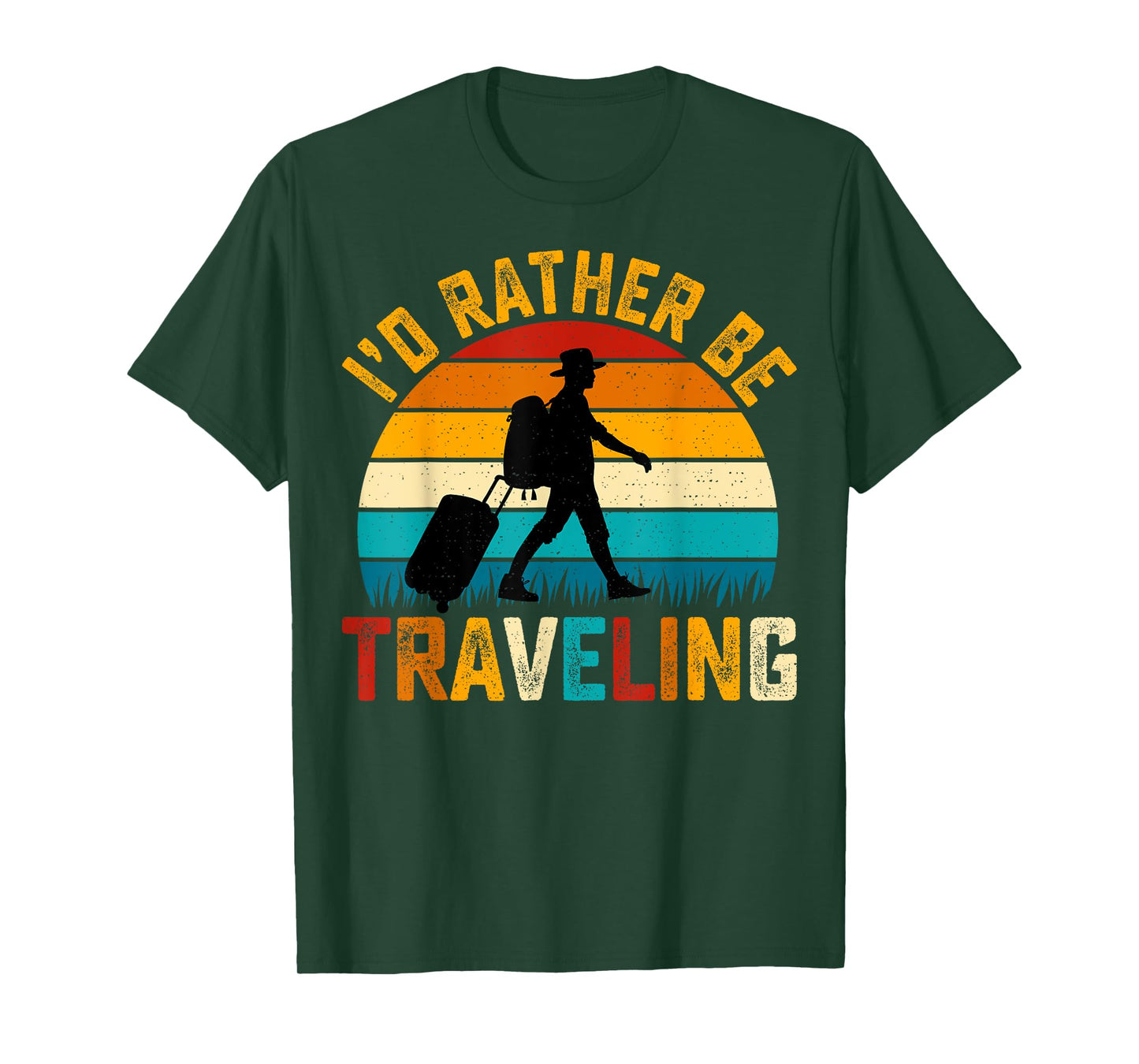 I'd Rather Be Traveling Mens Retro Sunset Vintage Traveler T-Shirt