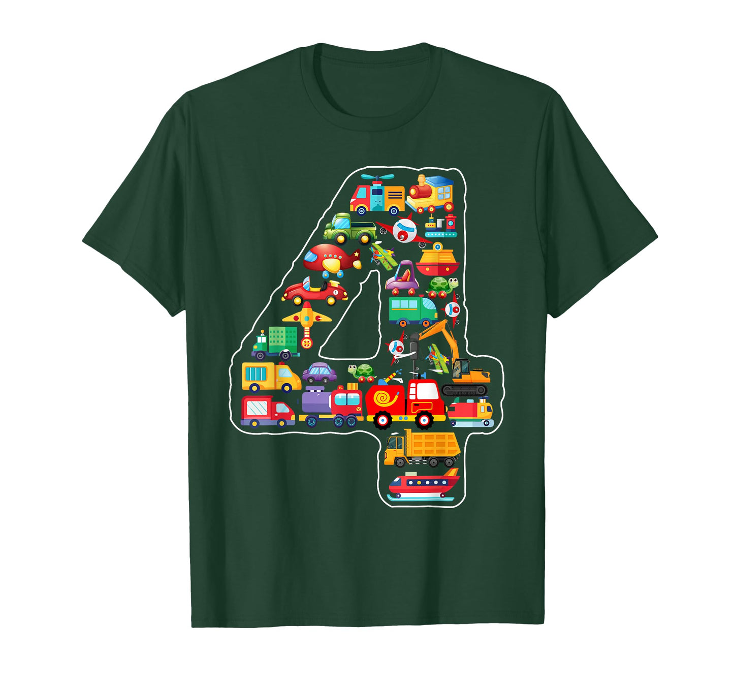 Kids 4th Birthday For Boys Cars Vehicles Fire Truck Airplane T-Shirt