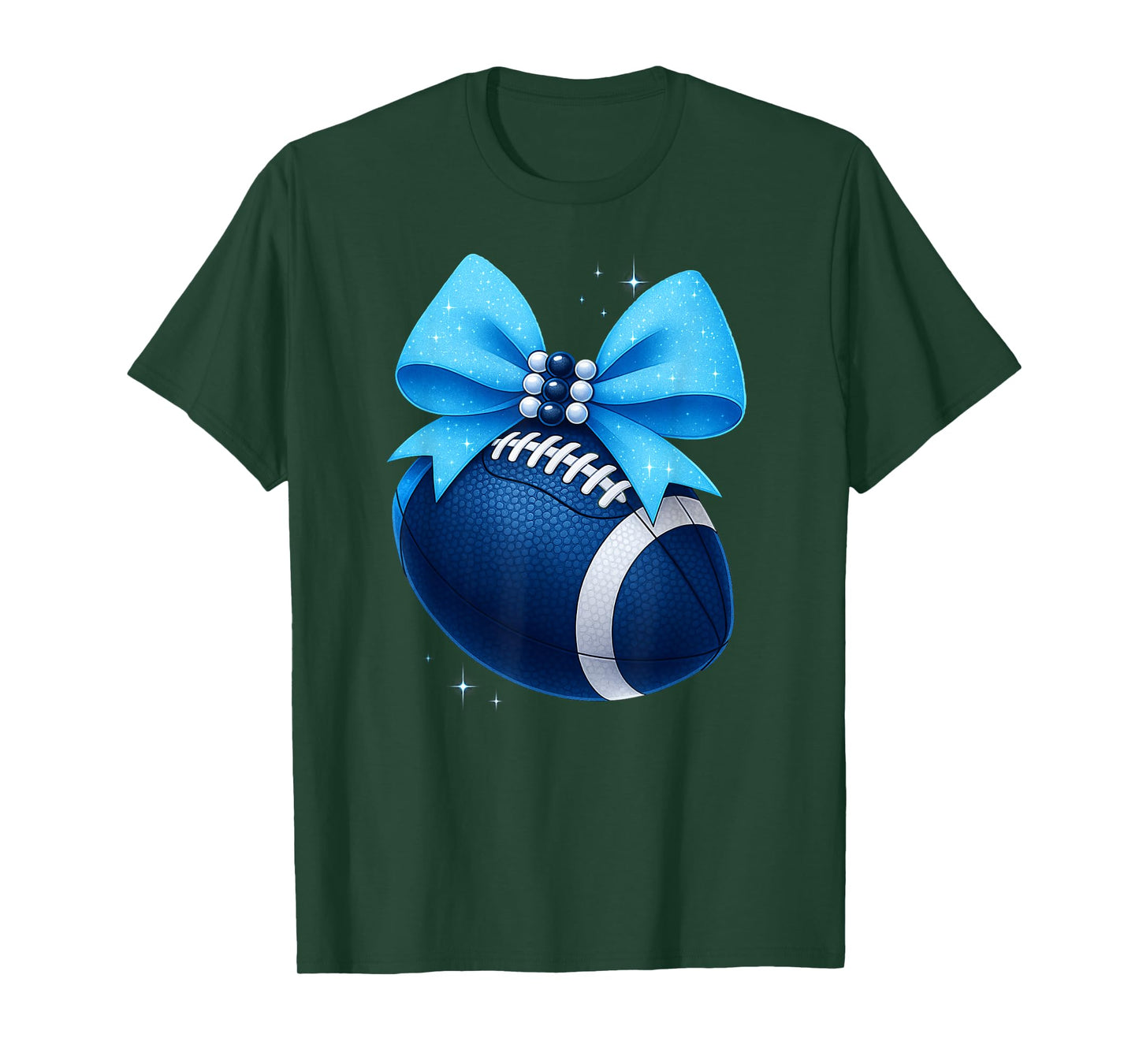 Blue & White Sparkle Football Game Day Spirit T-Shirt