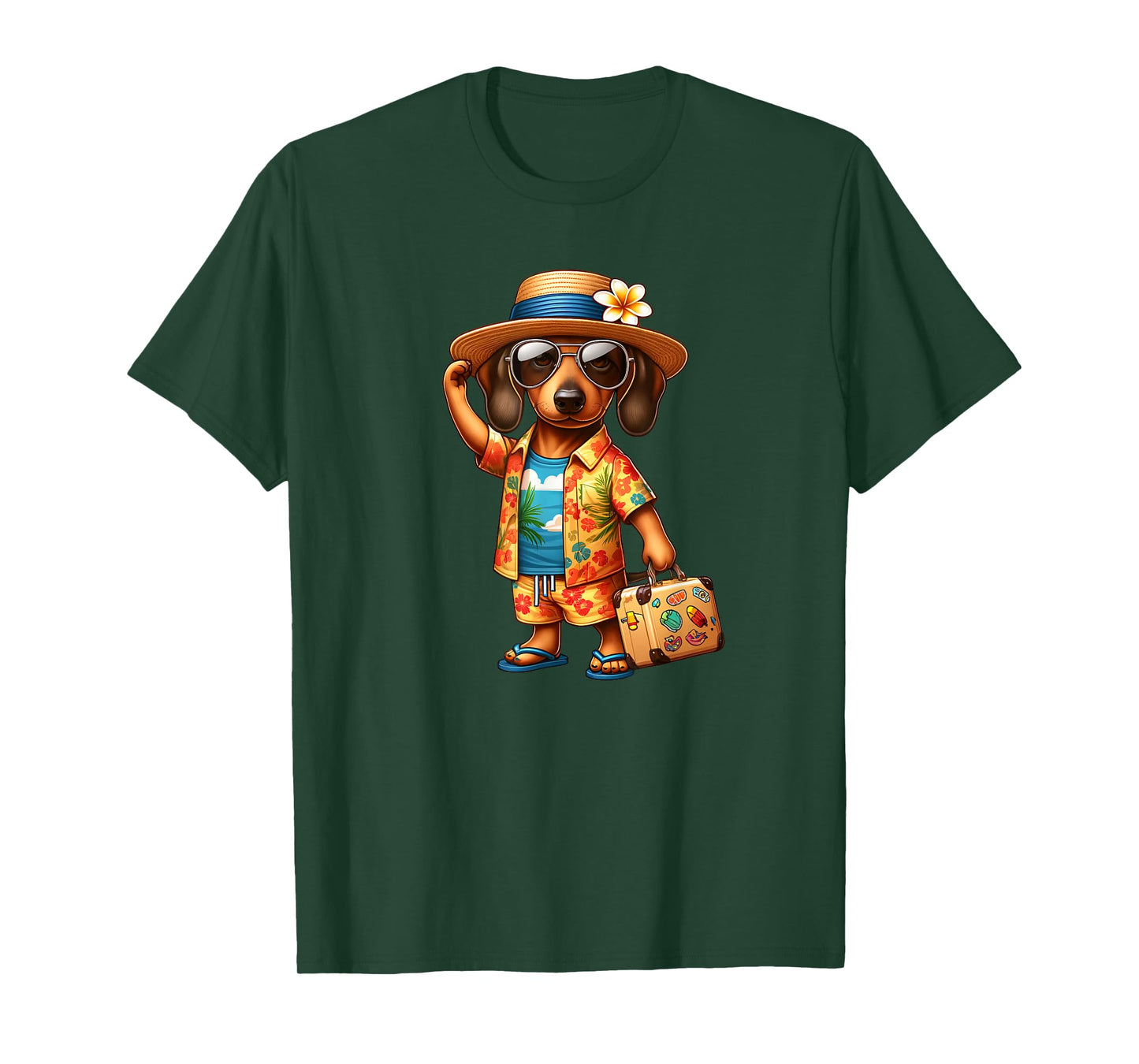 Funny Dachshund Doxie Dog Hawaiian Outfit Men Women Kids T-Shirt