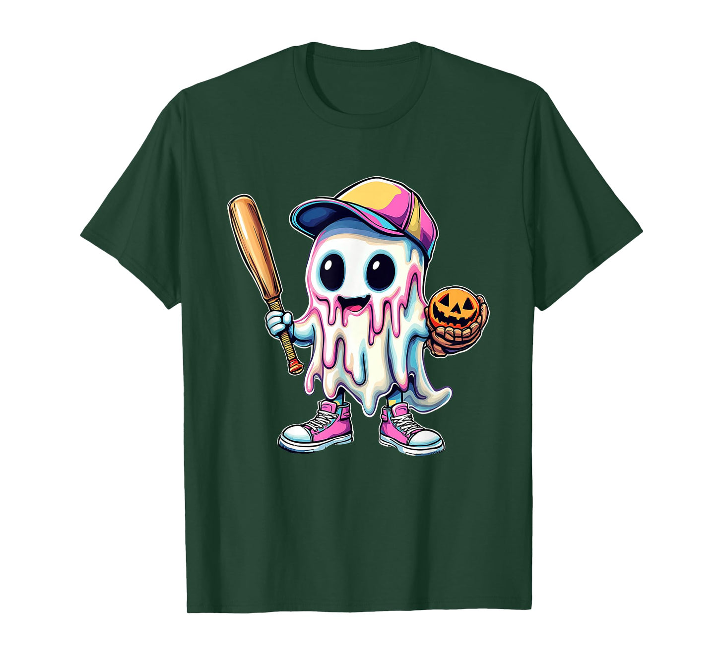 Ice Cream Drip Ghost Baseball Graphic Funny Halloween Boys T-Shirt