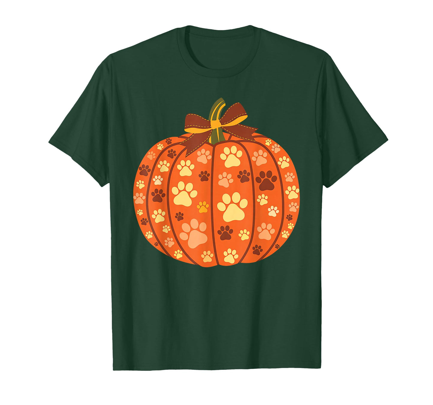 Dog Paw Print Pumpkin Bow Autumn Fall Halloween Animal Lover T-Shirt