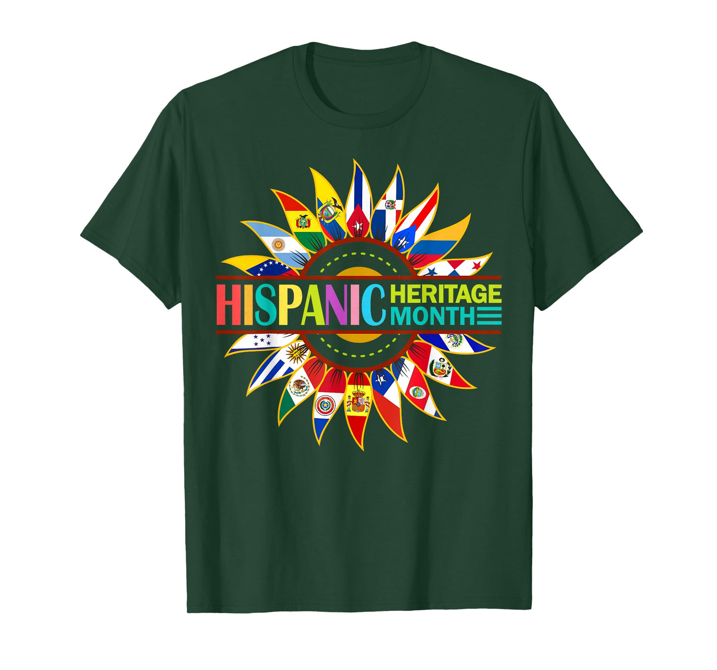 Hispanic Heritage Month Latino Countries Flags Sunflower T-Shirt