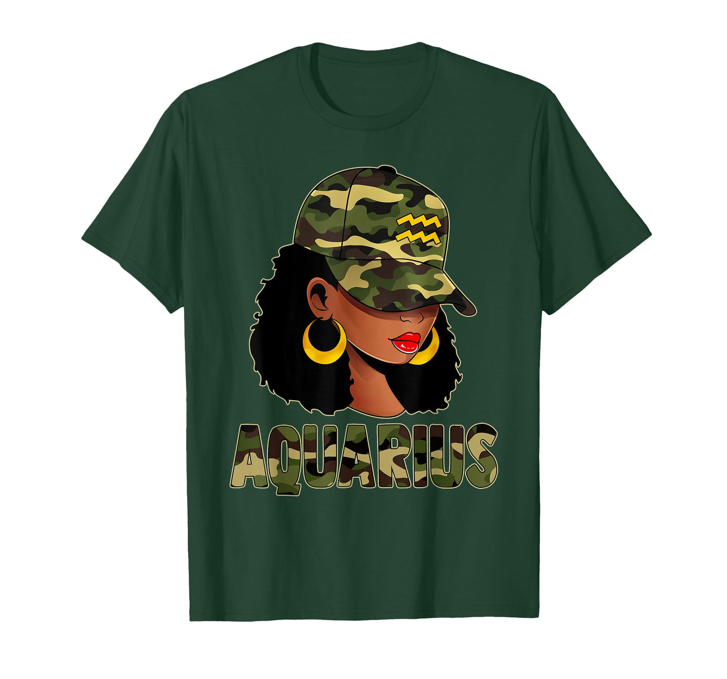 Aquarius Queen Camouflage Black Woman Cap Zodiac Sign T-Shirt