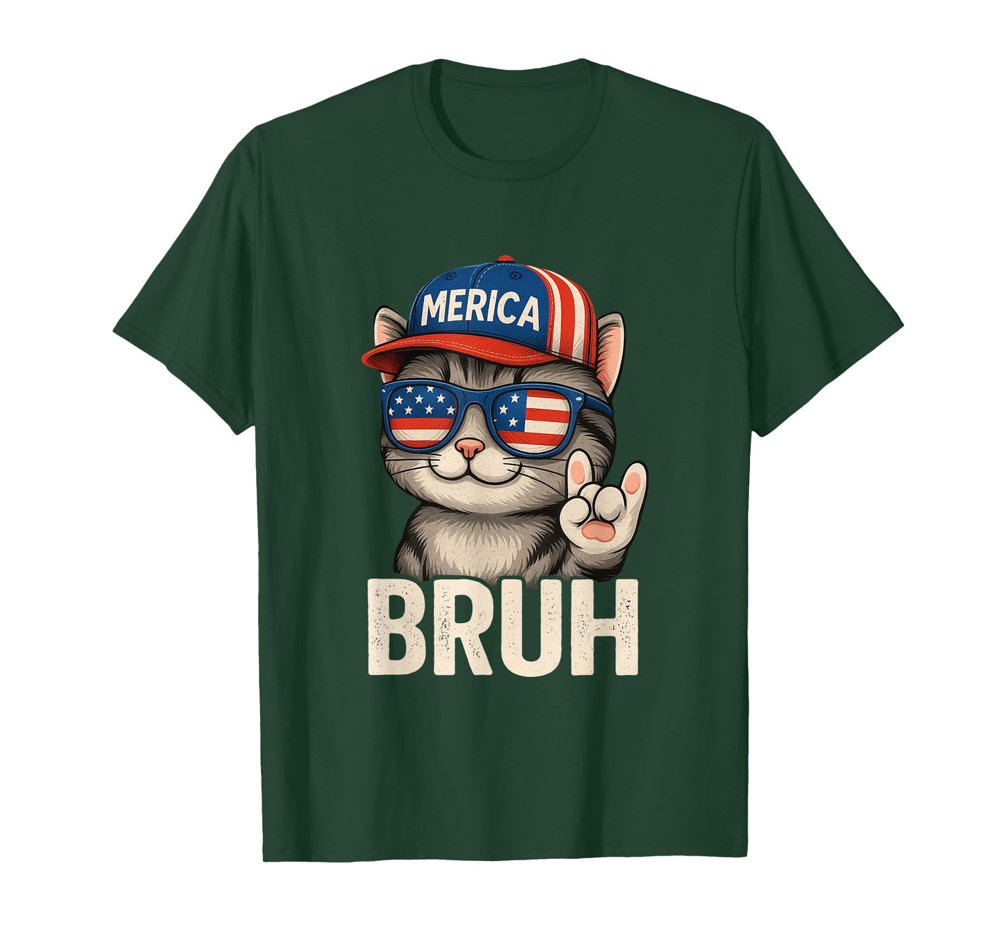 Bruh Fourth 4th Of July Cute Cat American Patriotic Boys Men T-Shirt