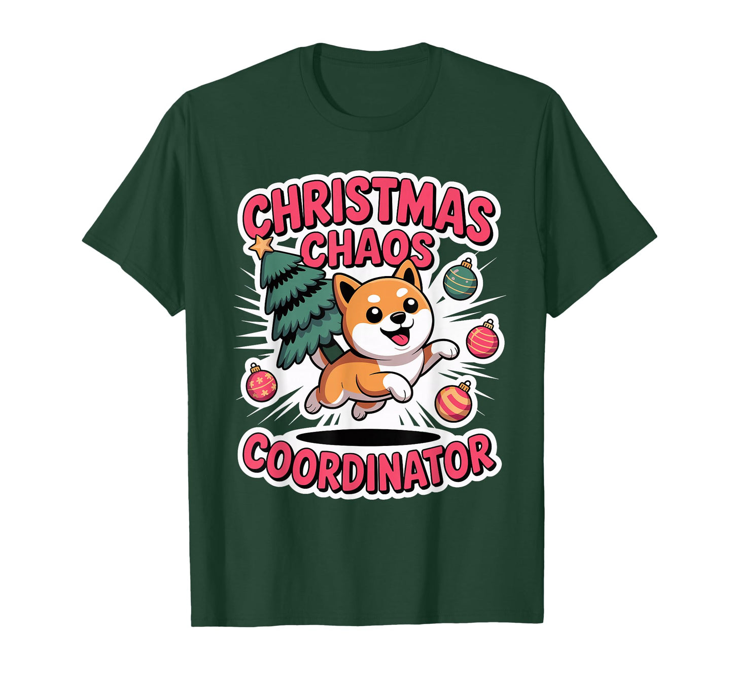 Christmas Chaos Coordinator Xmas Puppy Funny Shiba Inu T-Shirt