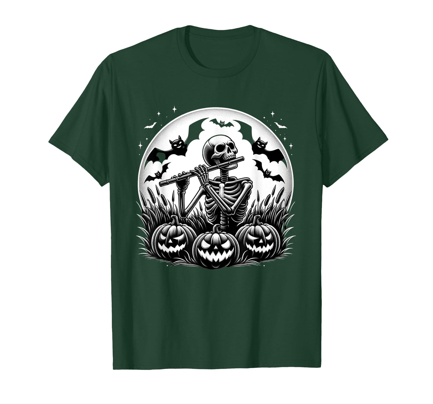 Funny Flute Skeleton Flutist Halloween Mens Womens Kids T-Shirt