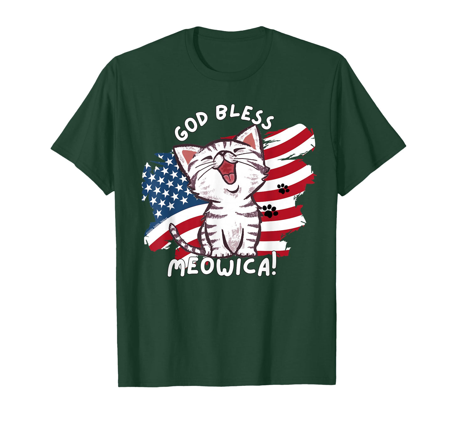 Funny Cat Lovers God Bless Meowica Patriotic 4th of July T-Shirt