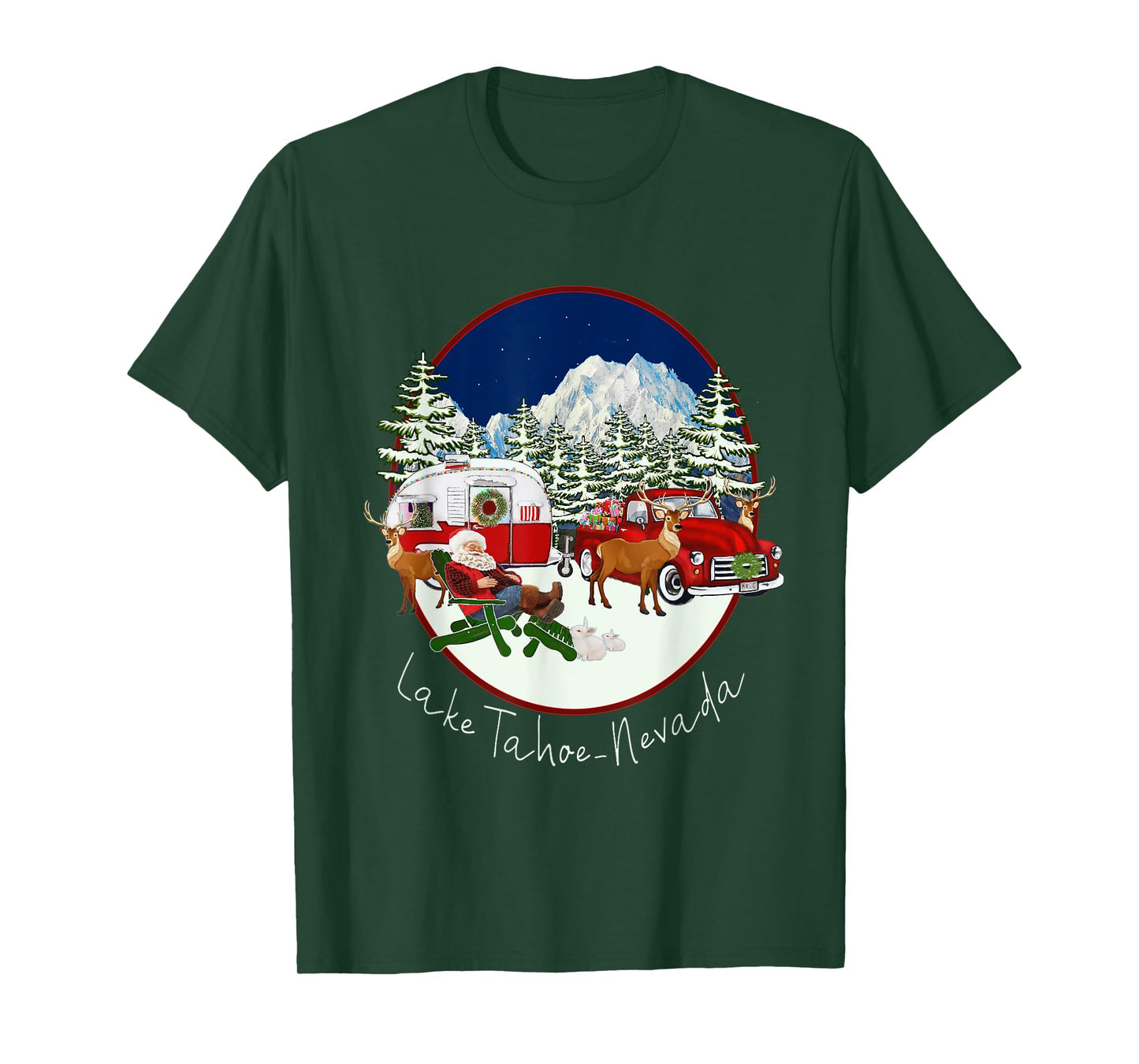 Lake Tahoe Nevada Mountain Santa Christmas Snow Fun Souvenir T-Shirt