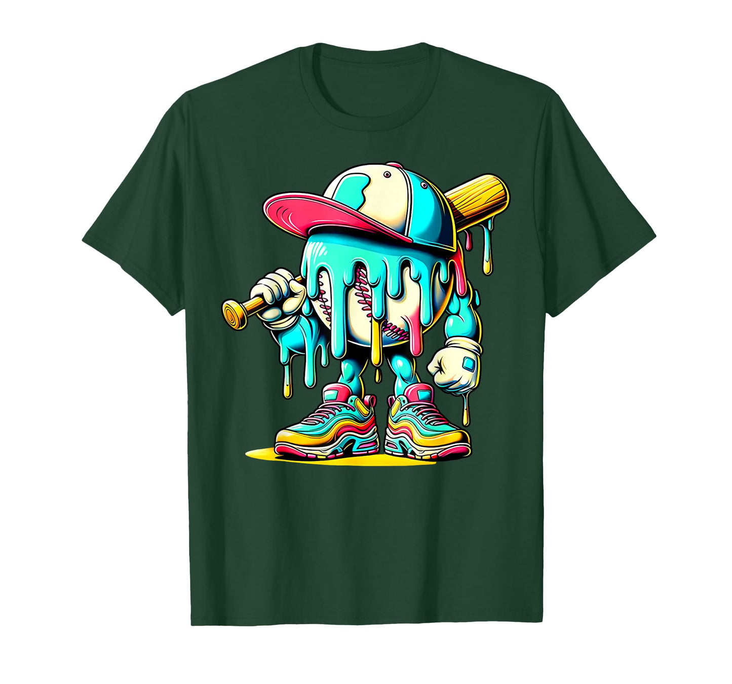 Funny Baseball Drip for Boys Kids Youth Dripping Ice Cream T-Shirt