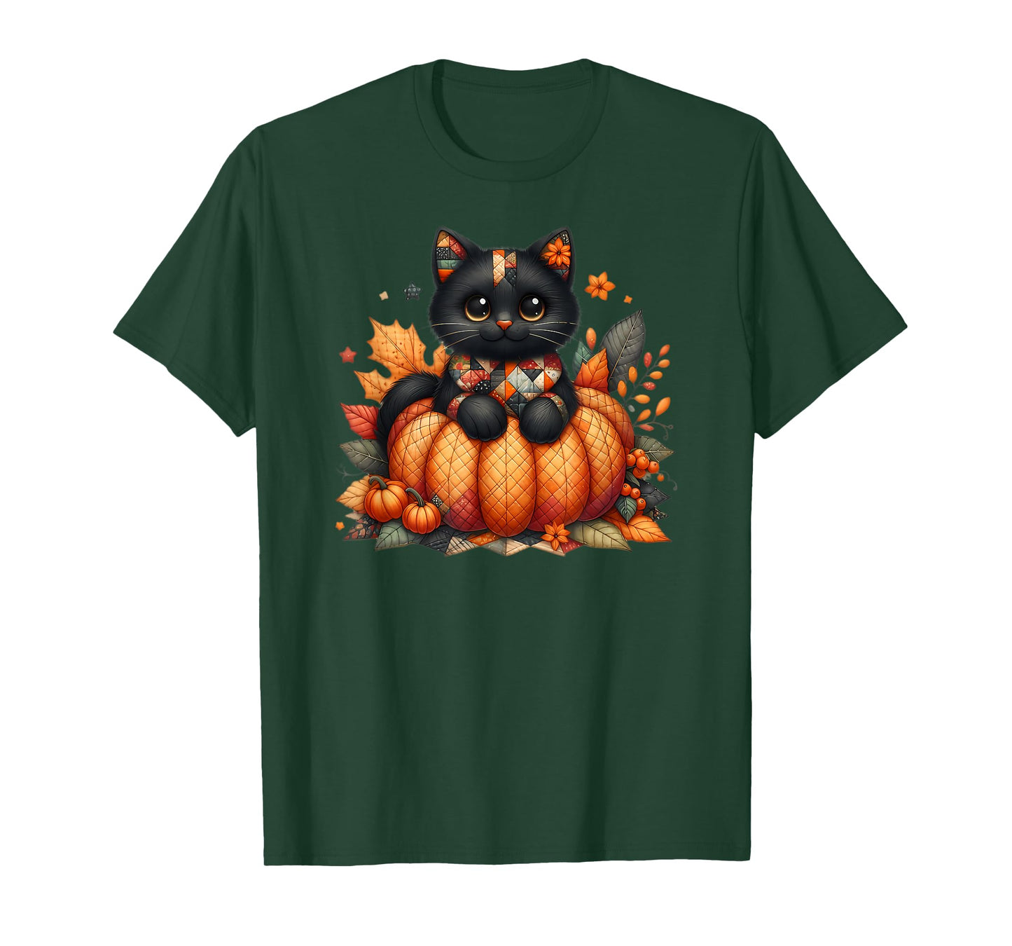 Black Cat Fall Pumpkin Patchwork T-Shirt