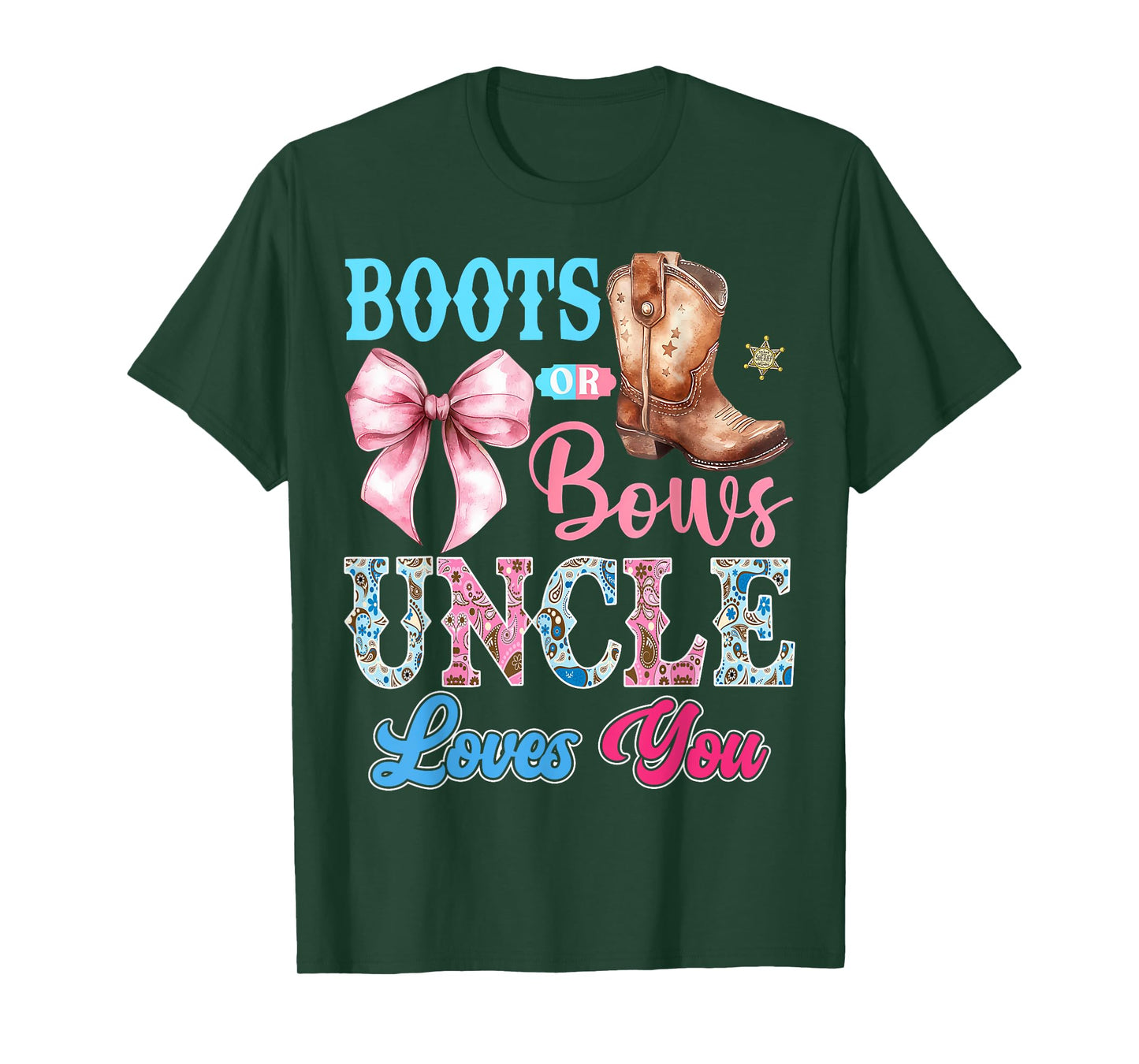 Boots or Bows Uncle Loves You Gender Reveal Party T-Shirt