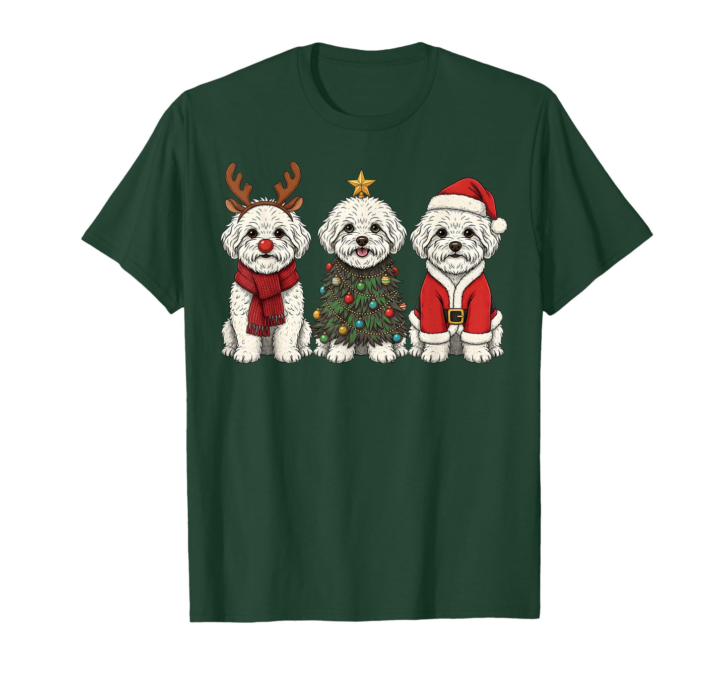 Retro Christmas Bichon Frise Santa Reindeer Dog Lover T-Shirt