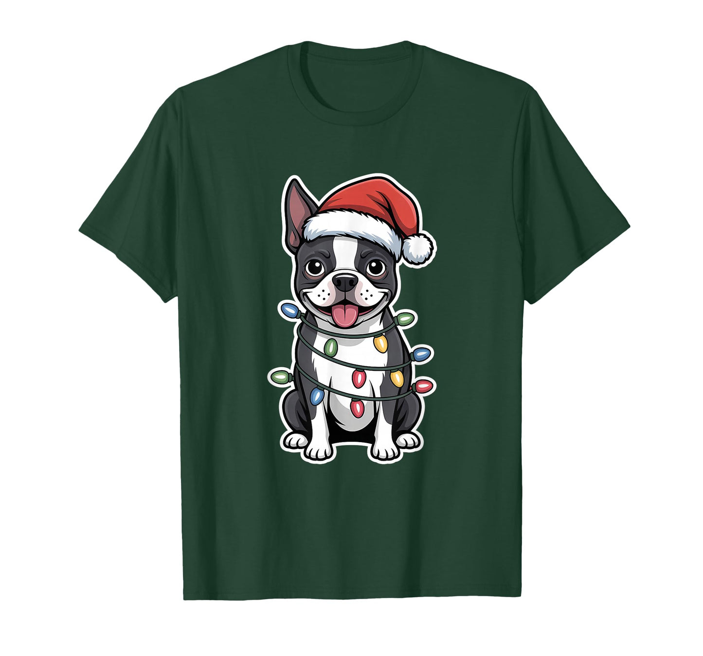 Boston Terrier Wrapped in Christmas Lights T-Shirt