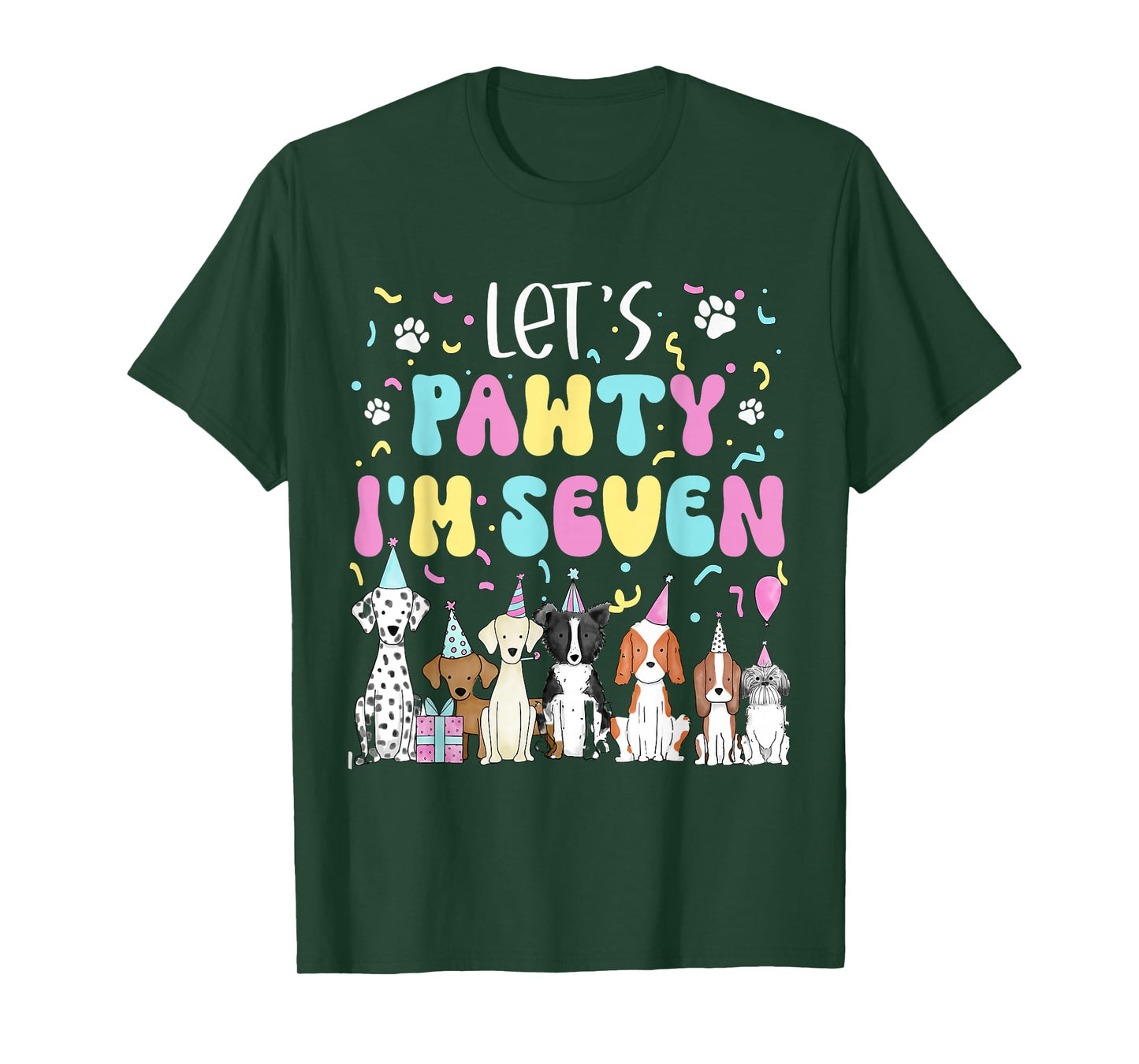 Kids Lets Pawty I'm Seven Pet Puppy Dog Theme Birthday Party T-Shirt
