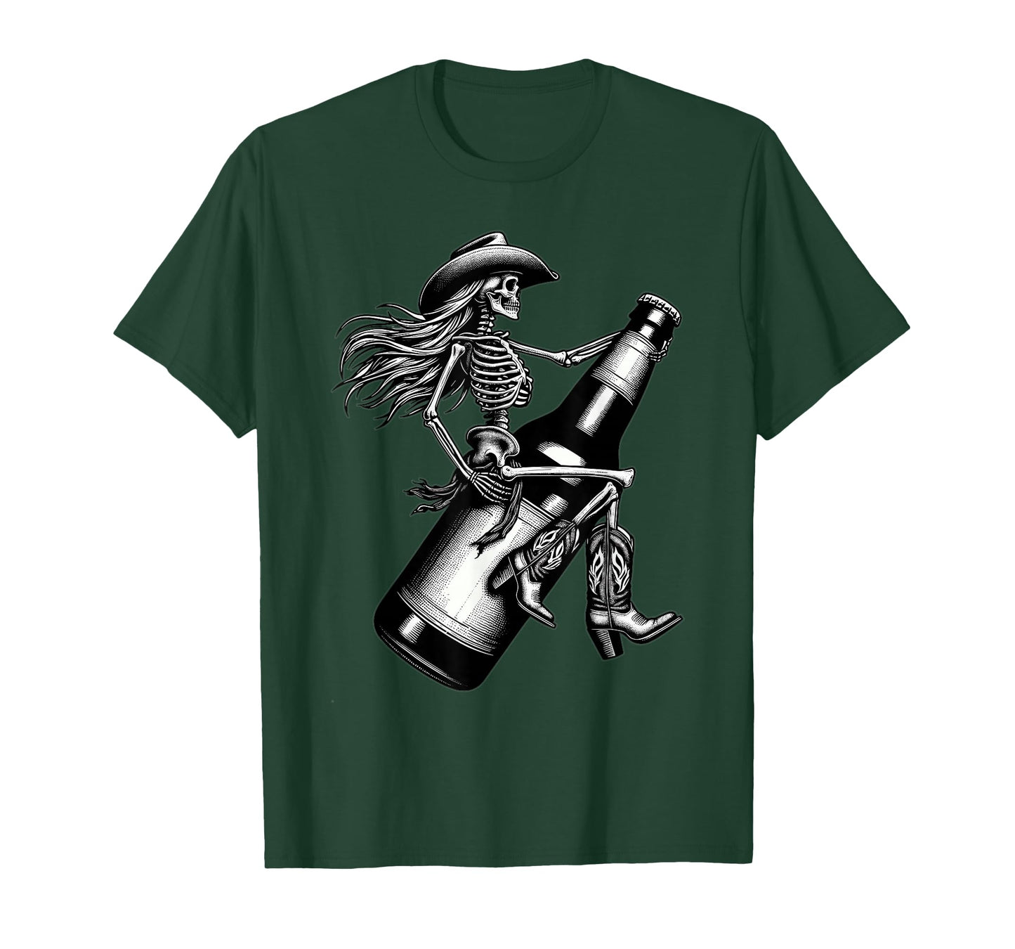 Skeleton Gothic Cowgirl Cowboy Hat Rodeo Beer Western Skull T-Shirt