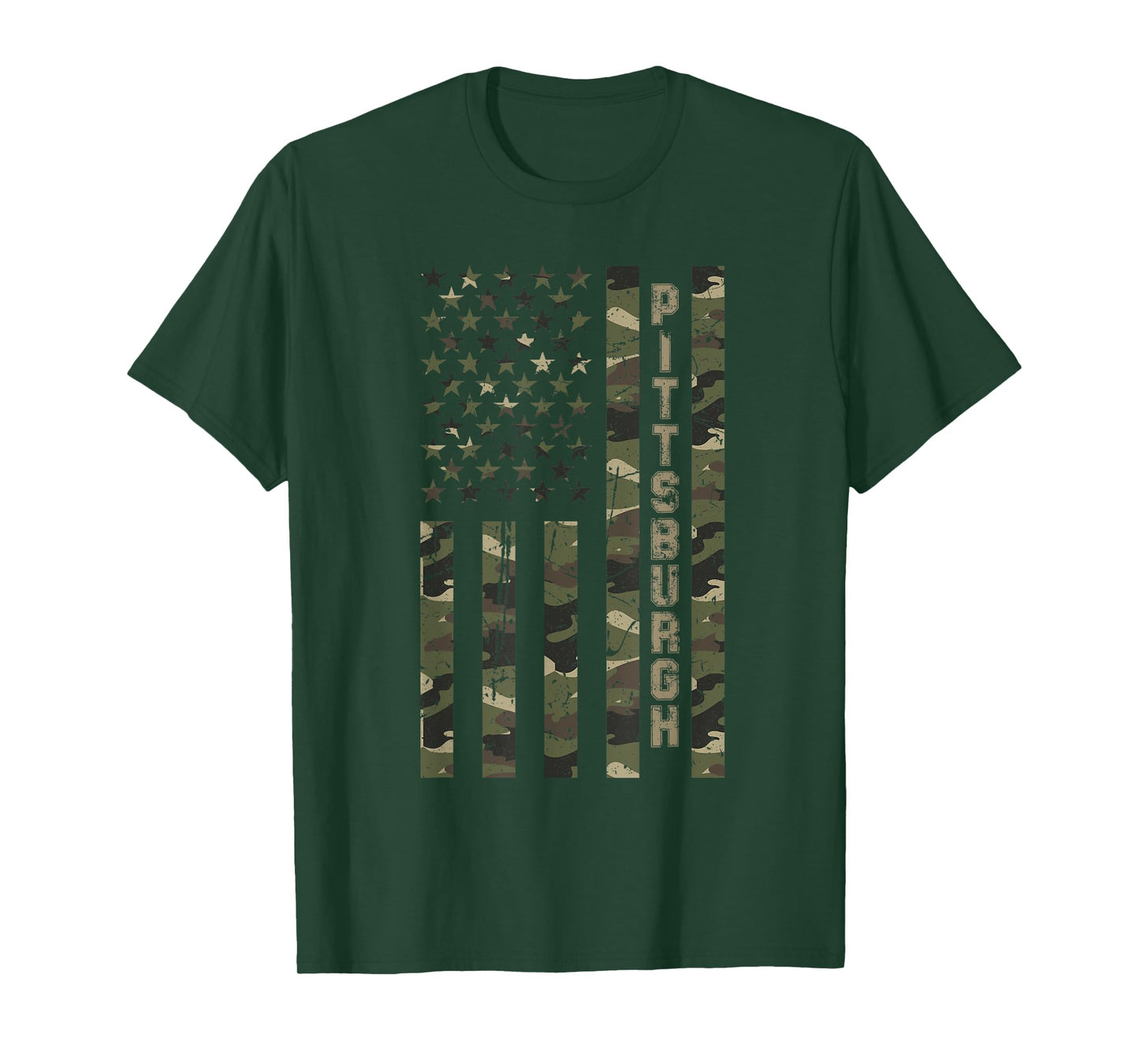 Pittsburgh United States Distressed Camo w US Flag T-Shirt