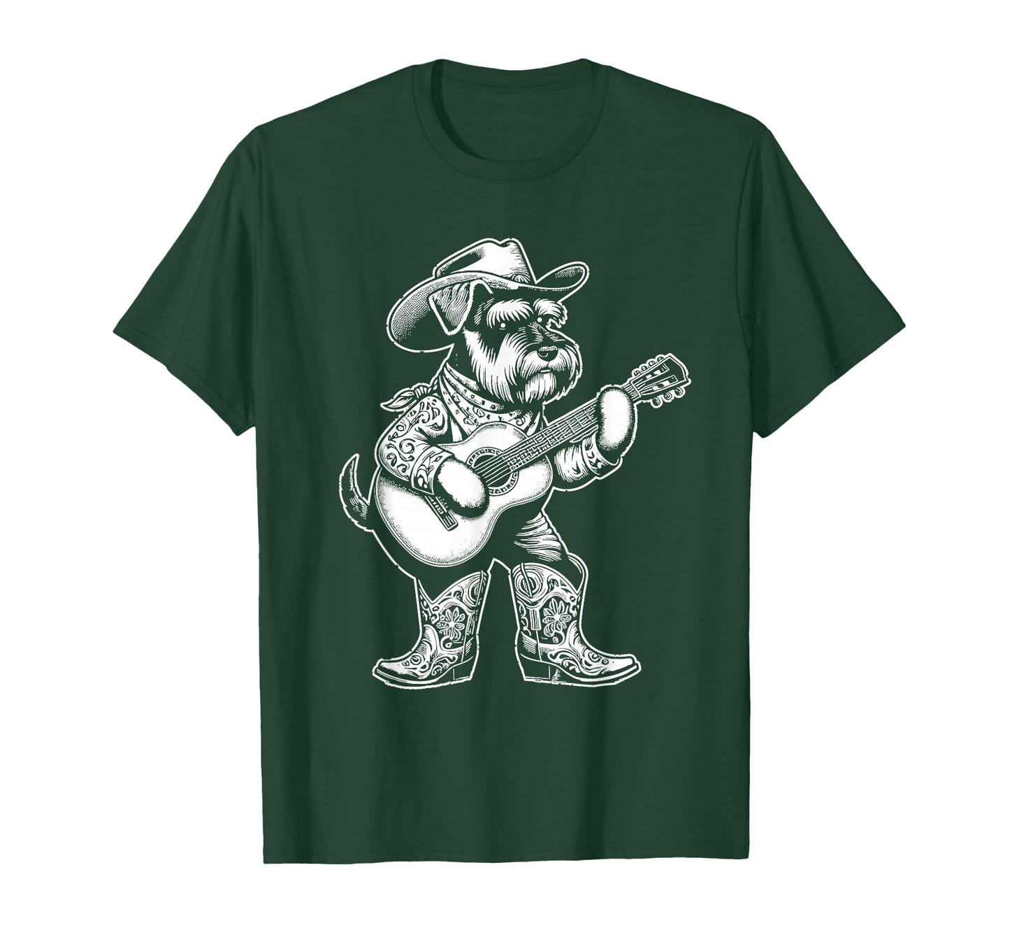 Schnauzer Dog Cowboy Guitar Musician Western Country Music T-Shirt
