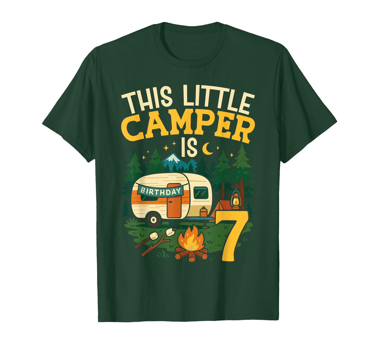 Motorhome Camping Retro 7th Birthday This Little Camper is 7 T-Shirt