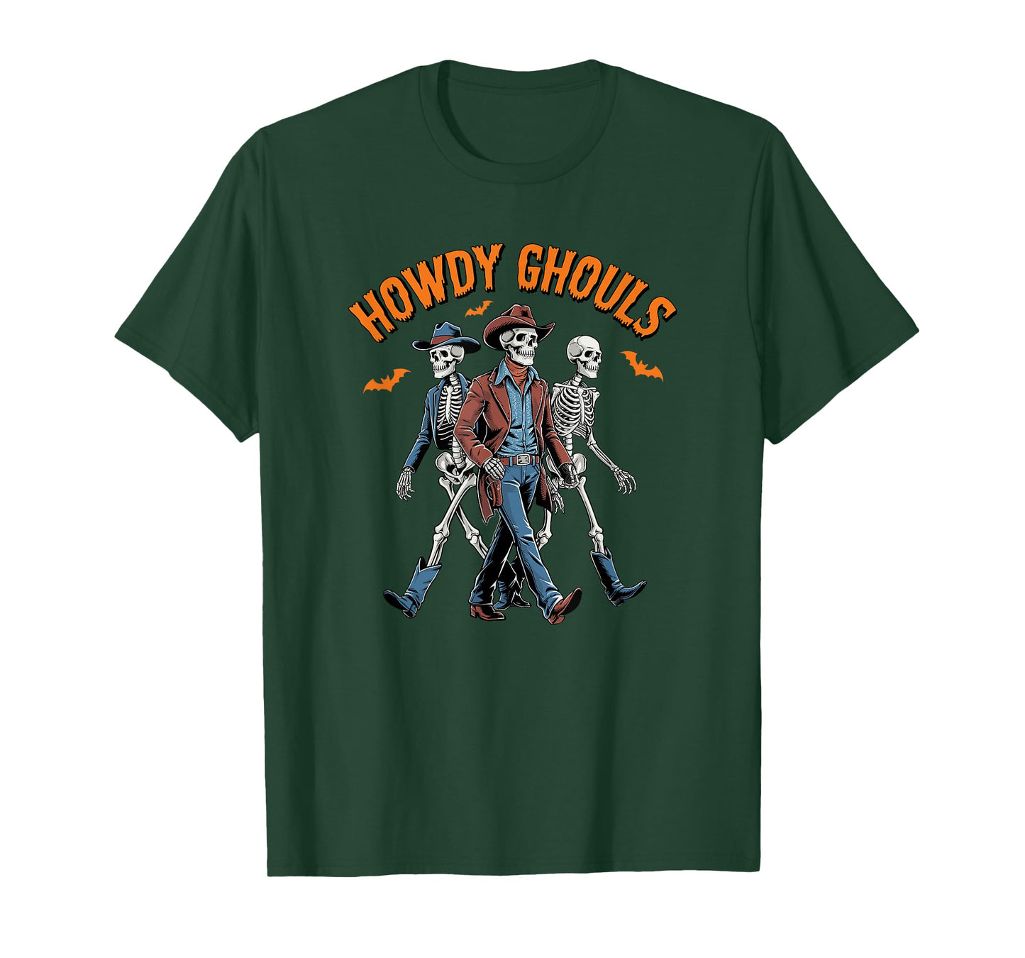 Retro Howdy Ghouls Skeleton Cowboy Western Rodeo Halloween T-Shirt