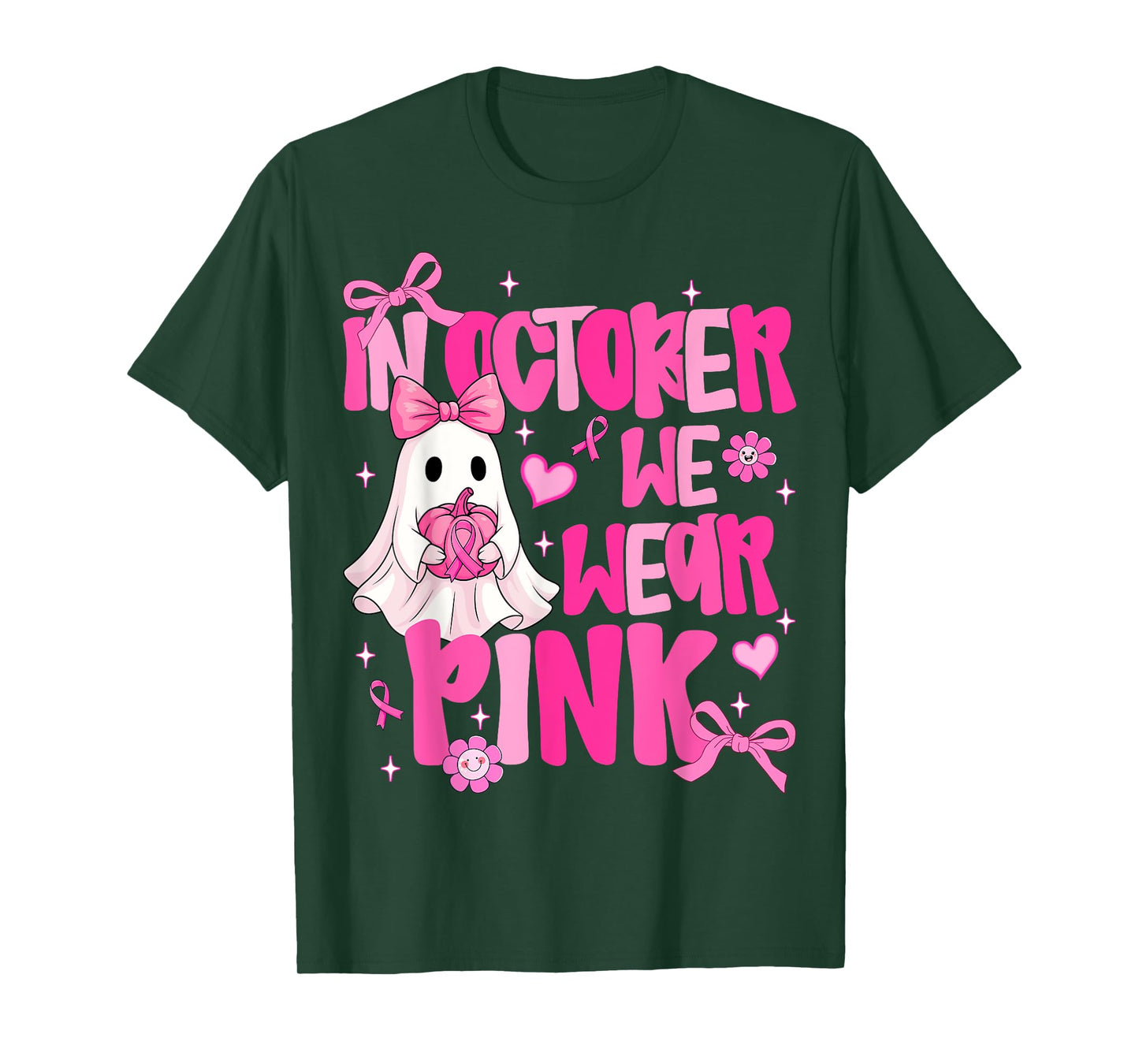 In October We Wear Pink Cute Ghost Halloween Breast Cancer T-Shirt