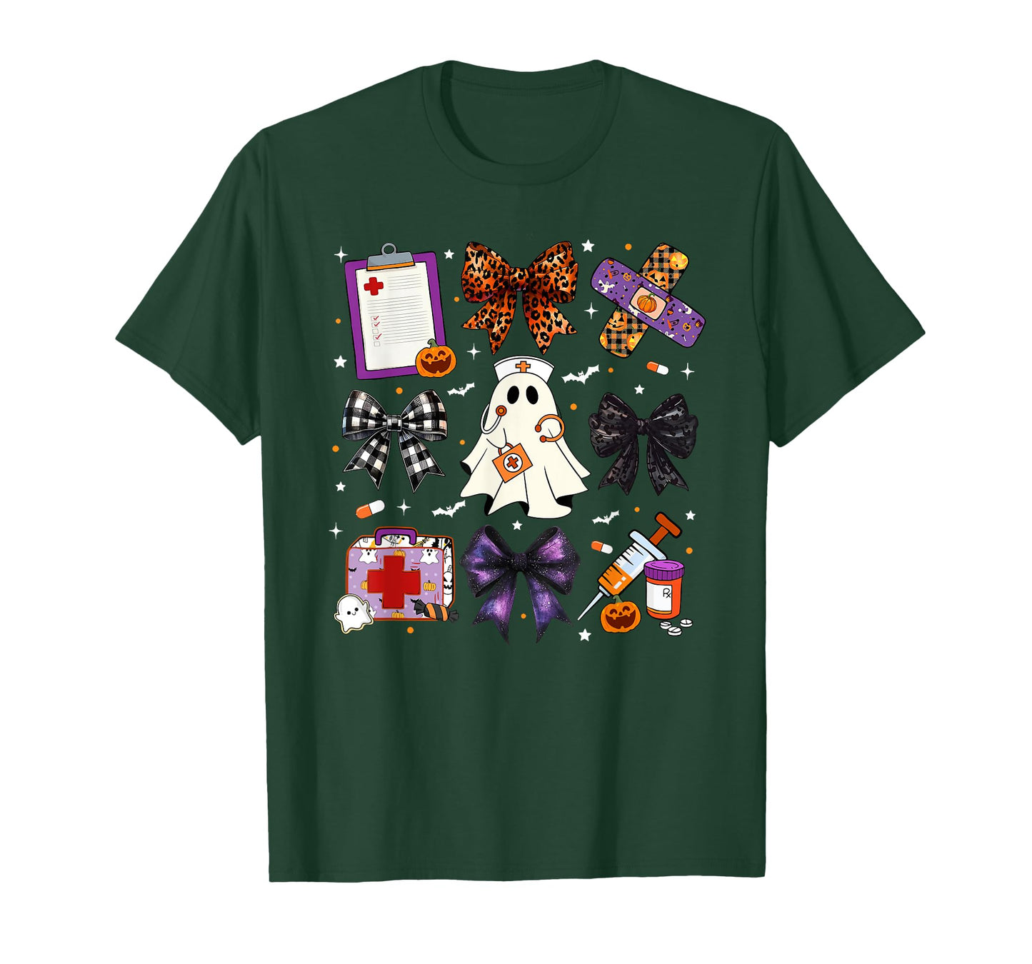 Funny Ghost Happy Halloween Coquette Bow Spooky Season Nurse T-Shirt