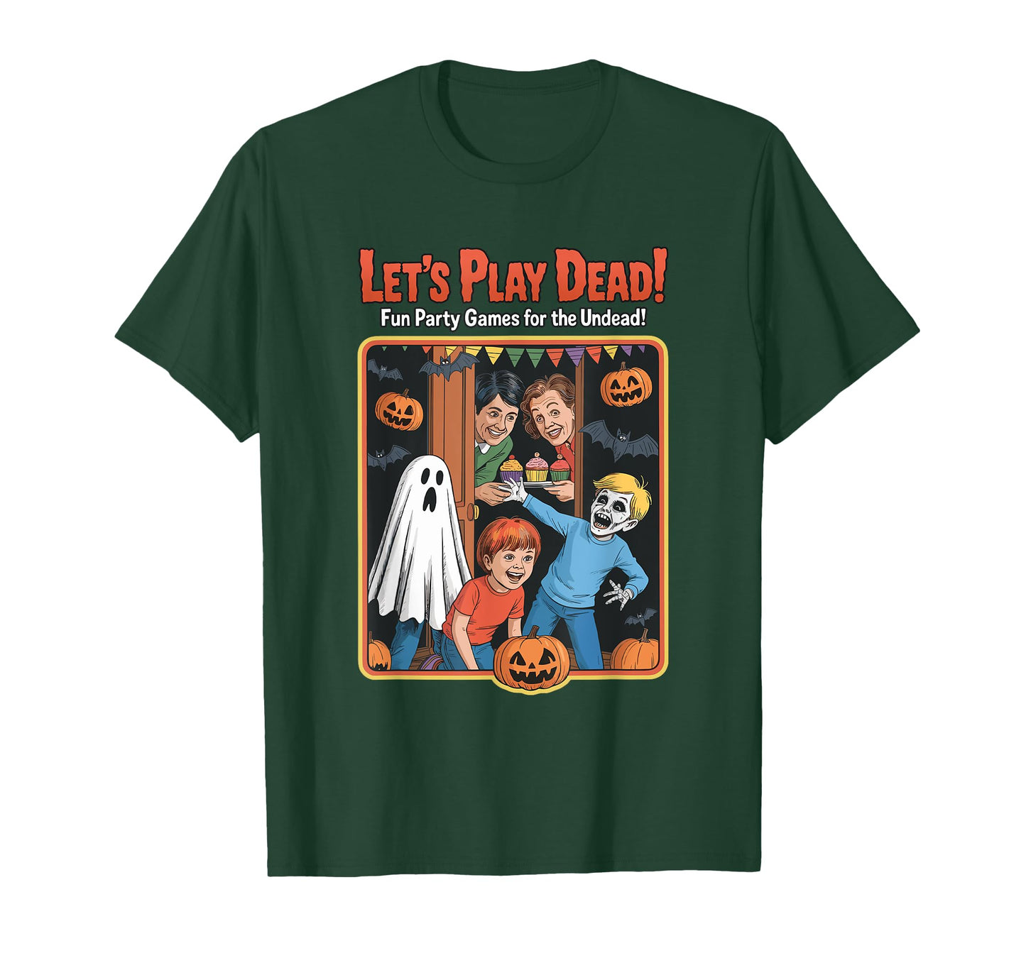 Let's Play Dead Retro Halloween Party Game Book Ghost Womens T-Shirt