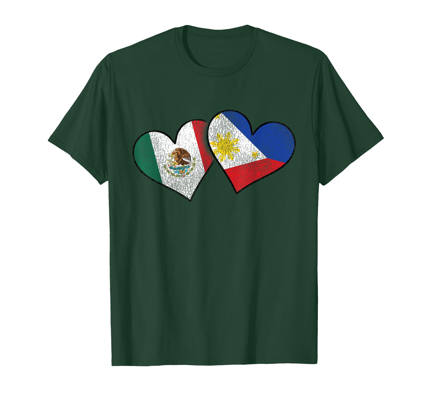 Mexican Filipino Love Mexico Philippines Flag Hearts T-Shirt