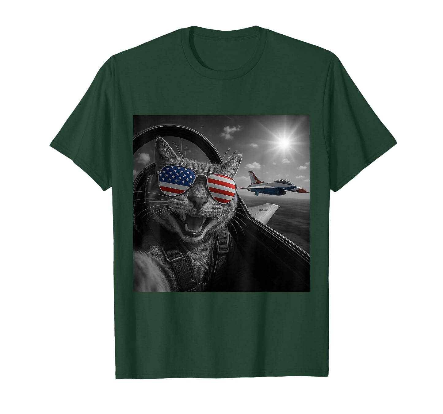 Cat 4th of July Selfie Jet Funny Cat Gifts Men Women Kids T-Shirt