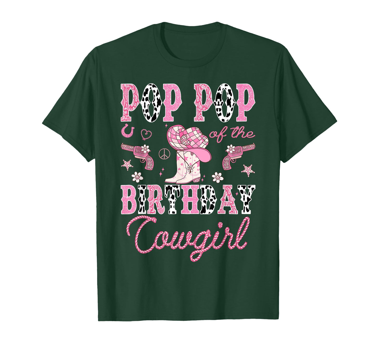 Pop Pop Of The Birthday CowGirl Rodeo Pink Boots Disco T-Shirt