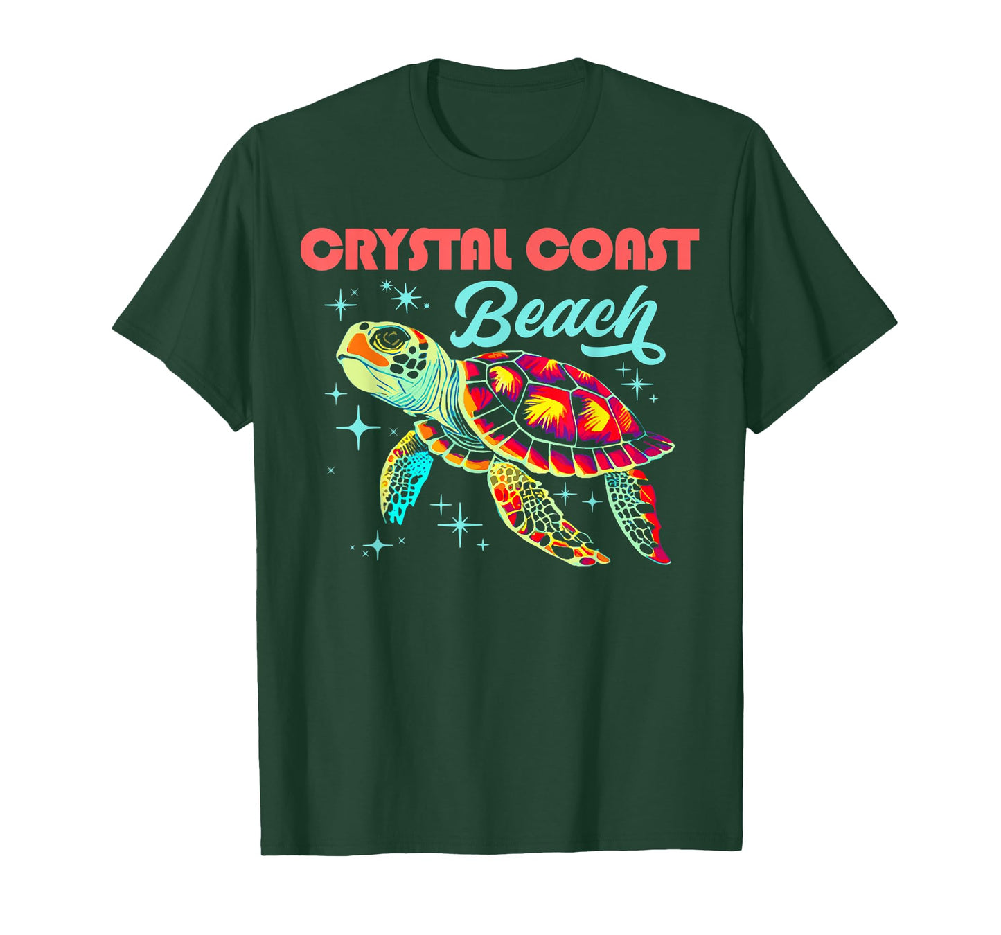 Crystal Coast Beach NC Artistic Sea Turtle Retro T-Shirt for Men Women Kids