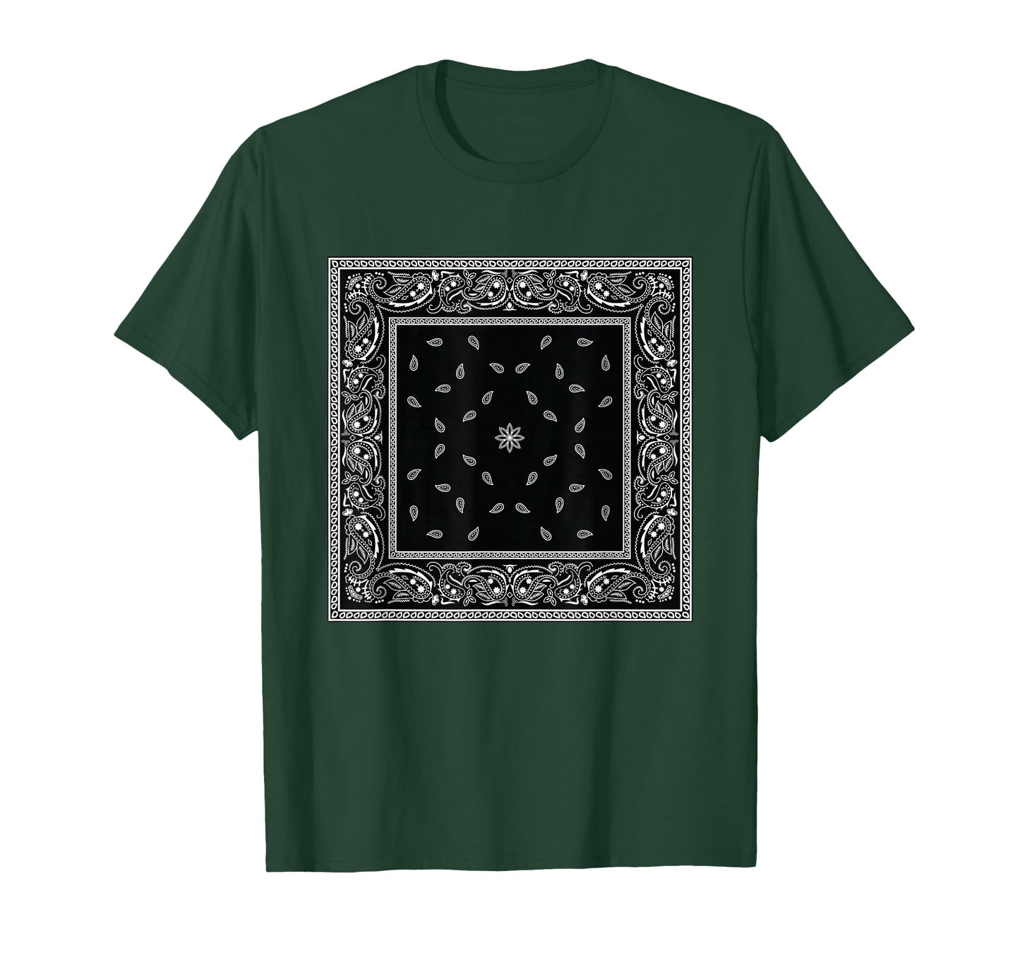 Men's Black White Bandana Print Tee Black Paisley Pattern T-Shirt