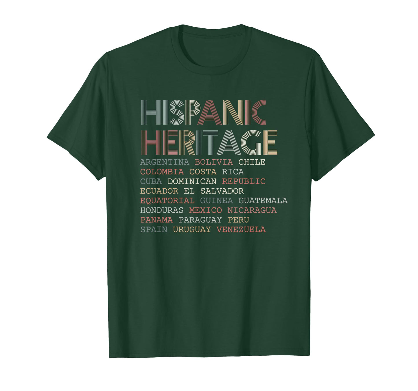 Hispanic Heritage Countries Nation Names Typography T-Shirt