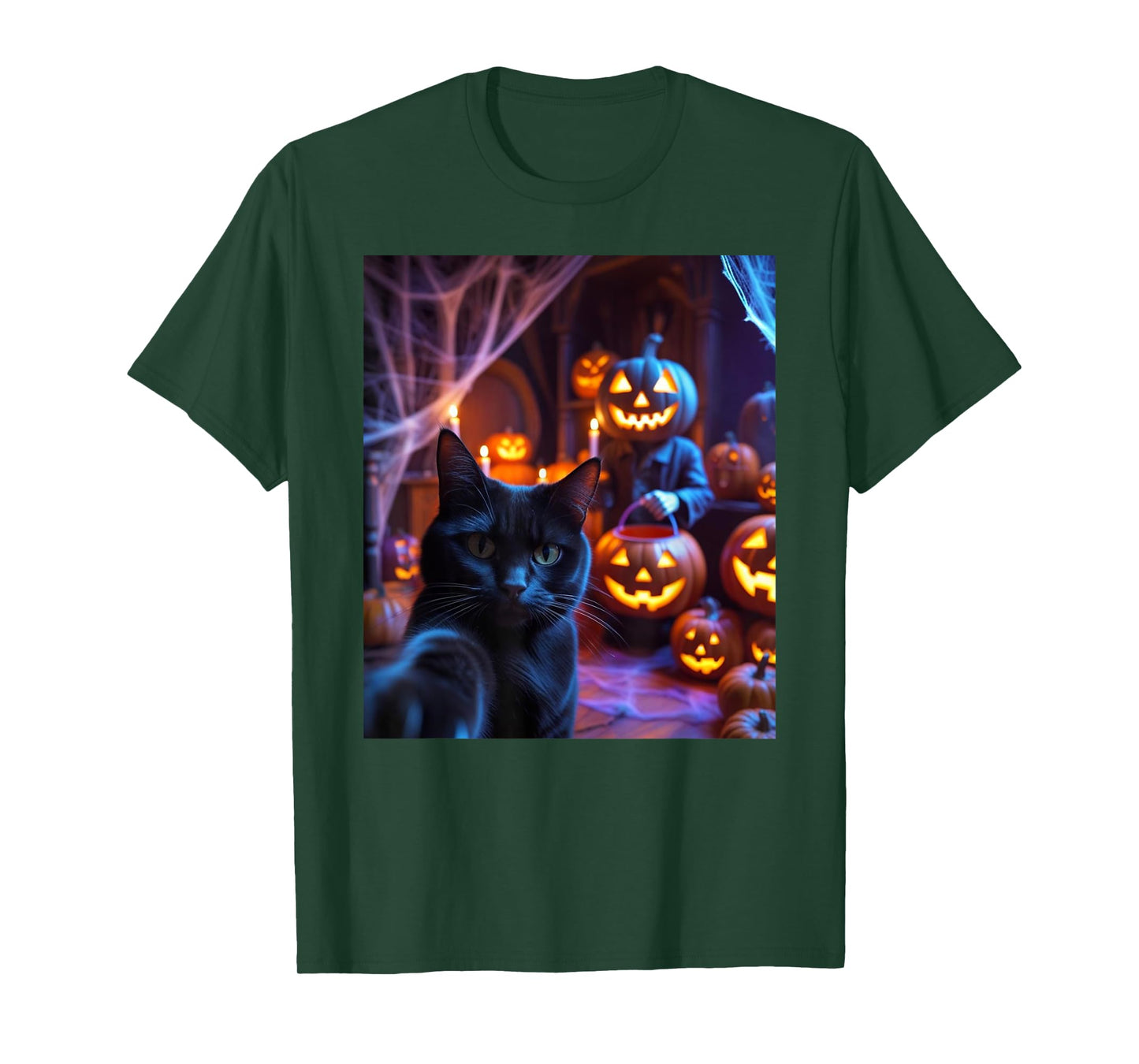 Funny Cat Selfie with Jack O’ Lantern Halloween T-Shirt